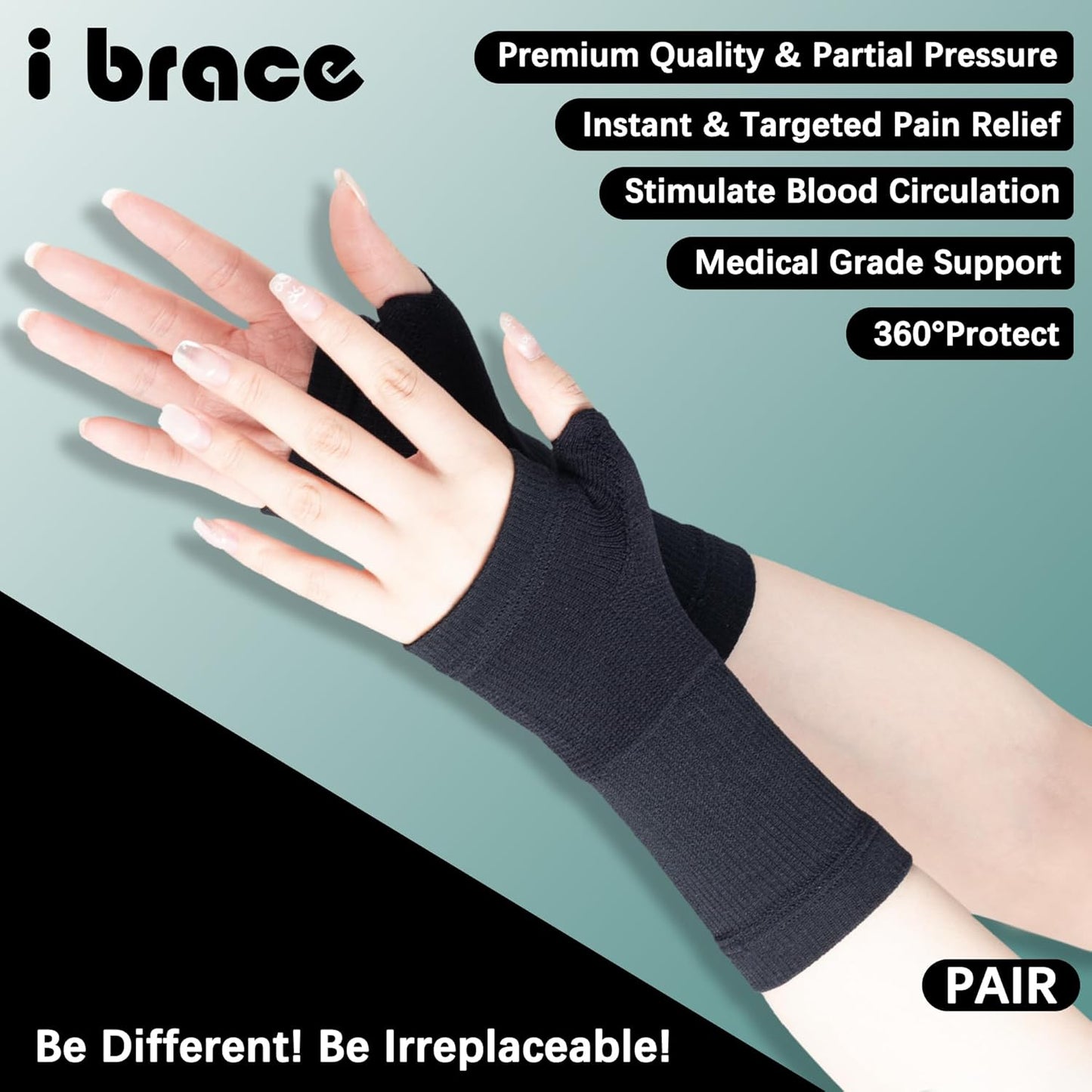 Partial Zone Compression Wrist Sleeve for Carpal Tunnel with Thumb Support, Reversible Splint for Typing, Gardening, Golf, Yoga, Tennis, Wrist Support Brace for Men & Women-PAIR