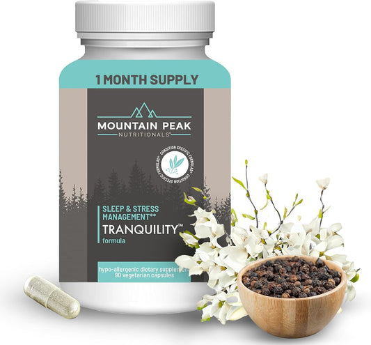 Mountain Peak Nutritionals Tranquility Formula - Supports Brain Health, Sleep & Stress Management - Vitamin B6, Vitamin B12 and Adaptogens - Hypoallergenic Dietary Supplement (90 Vegetarian Capsules)