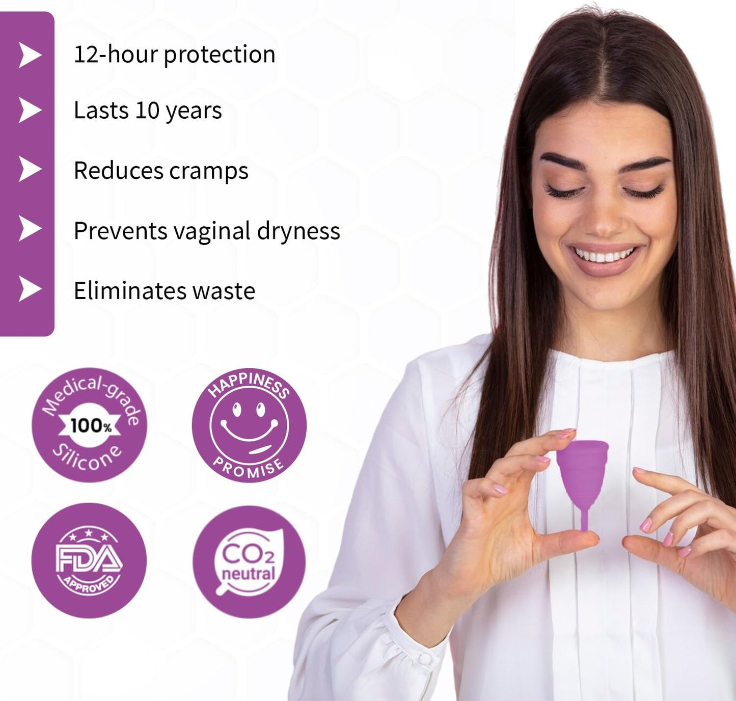 Angel's Peel Lounge Menstrual Cup for Women - 100% Medical-Grade Leak-Free Soft & Flexible Silicone Cup - 12 Hour Leak Protection Eco-Friendly & Reusable Period Cups for Women - Purple - Extra Small