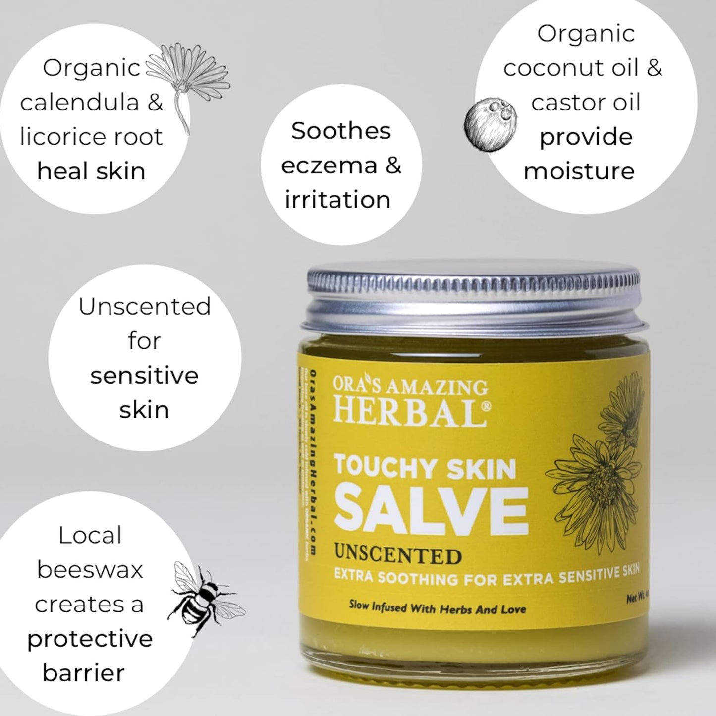Ora's Amazing Herbal Unscented Moisturizer Travel Set, Touchy Skin Salve, Unscented Body Butter & Body Oil Set, Travel Size, Eczema and Senstivie Skin