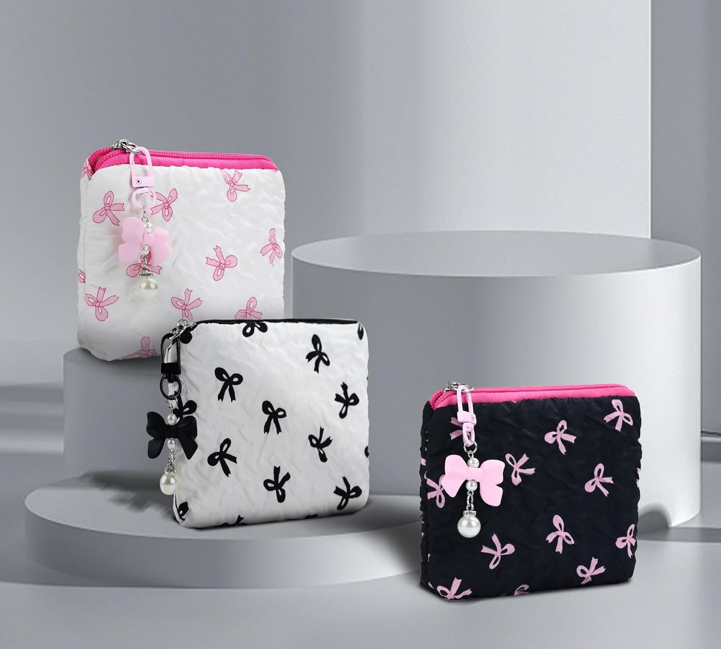 Period Bag for Women,Cute Corduroy Sanitary Napkin Storage Small Pouch with Bow Design,Sanitary Napkin Storage Bag,Pink