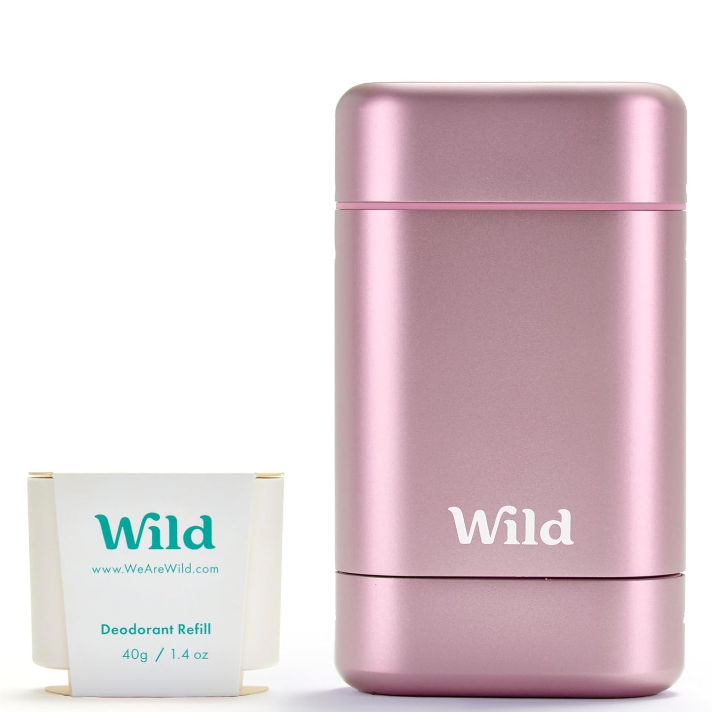 Wild - Refillable Deodorant Starter Kit with Pink Case and Fresh Cotton & Sea Salt Scented Refill 1.4oz - Aluminum Free - Long Lasting Protection - Vegan