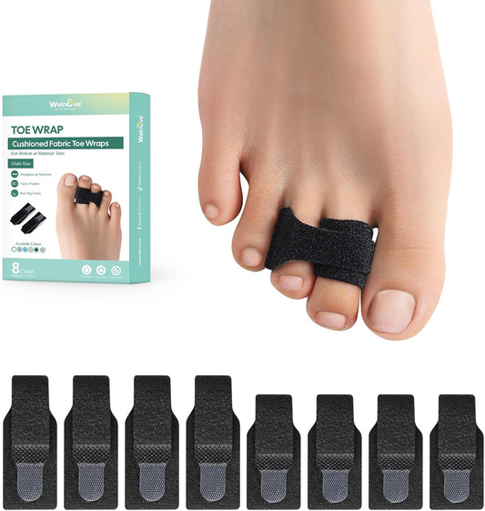 Welnove Hammer Toe Straightener - 8 Pack Broken Toe Wraps - Hammer Toe Corrector for Women - Toe Splints for Crooked Toes, Curled Toes, Bent Toes - (Multi-Size, Black)