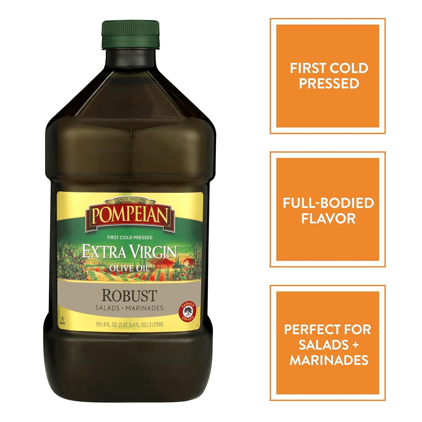 Pompeian Robust Extra Virgin Olive Oil, Contains Polyphenols, First Cold Pressed, 101 Fl Oz