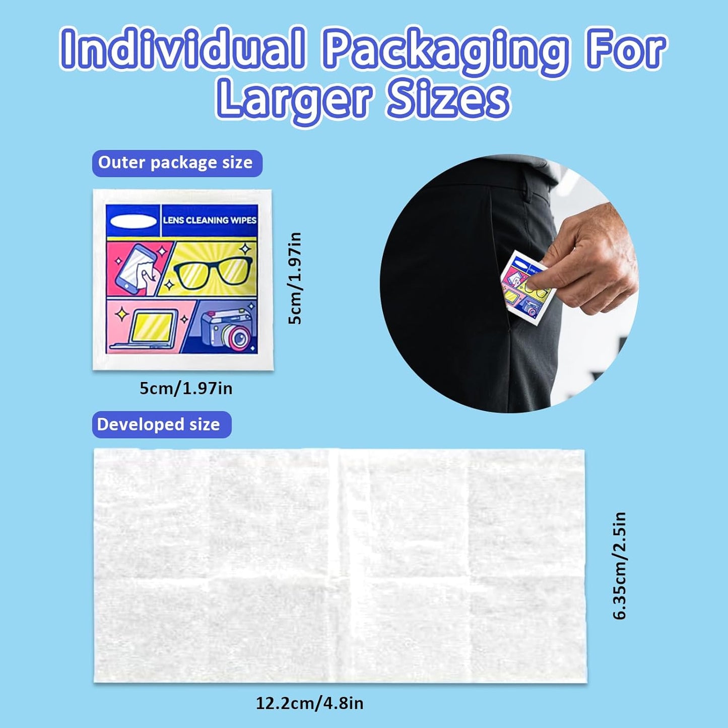 Eye Glasses Cleaner Wipes,Lens Wipes for Glasses/Sunglasses/Eyeglasses,Cleaning Wipes,Lens Wipes Individually Wrapped,Safe for All Lens Surfaces(500PCS)