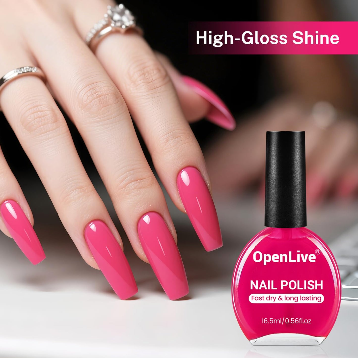 16.5ml Rose Pink Nail Polish Large Volume Quick Dry Nail Polish, Long Lasting Shine, Fingernail Toenail Nail Art DIY Home Travel Nail Art Gift