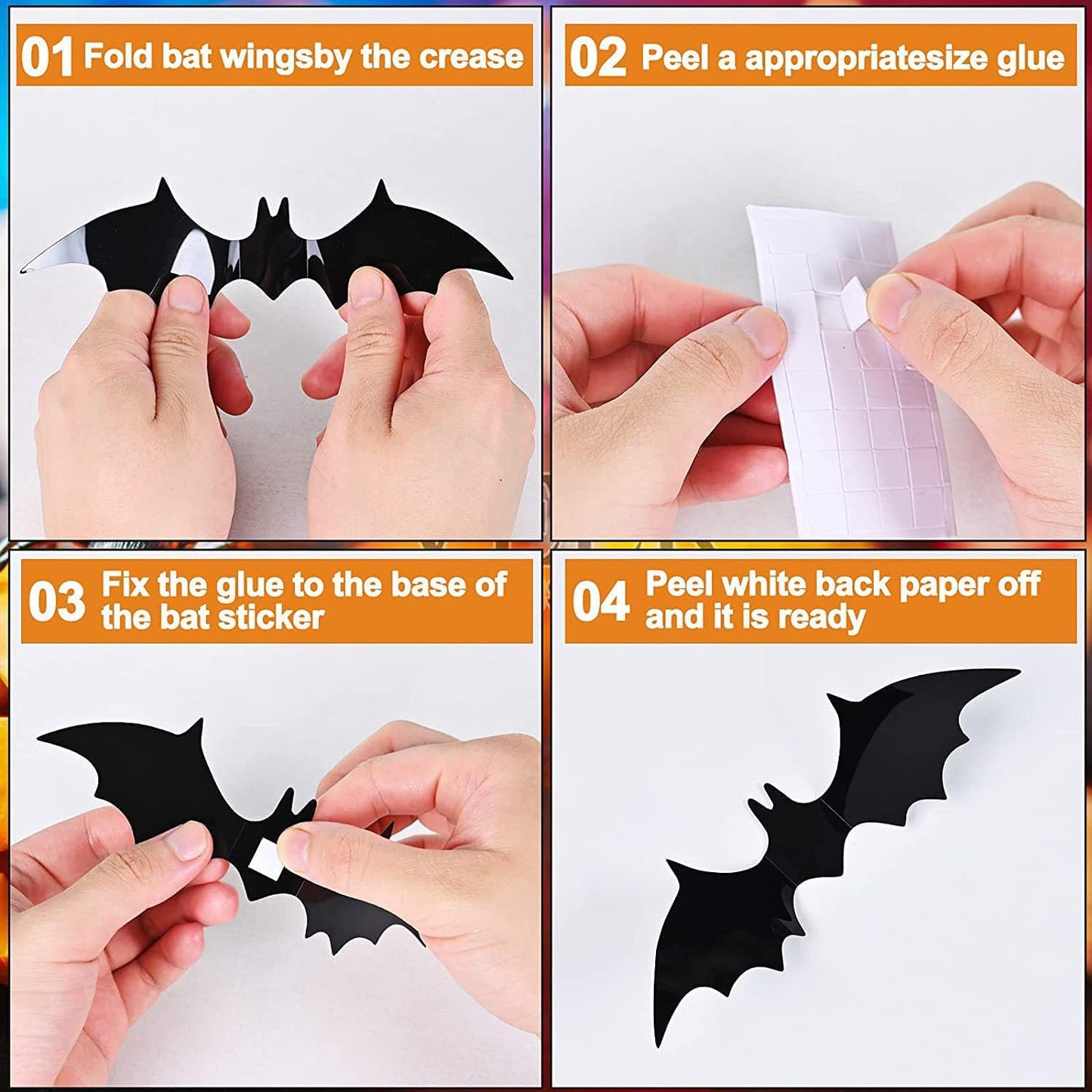Halloween 3D Bats Decorations Halloween Bats Decoration Sticker Waterproof Scary Bats Wall Decor for Halloween Home Decor Wall and Party Decoration 60Pcs