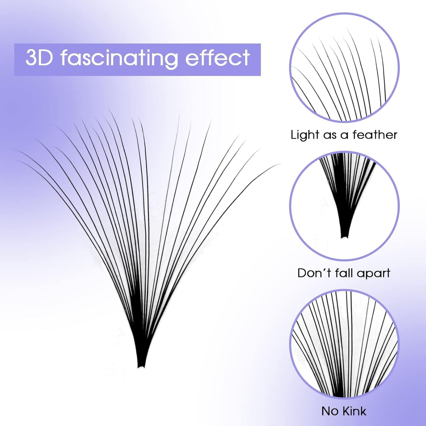 Easy Fan Volume for Lash Artists: Wendy, Handmade Fans for Eyelash Extensions, Self Fanning, Blooming, B-KH, Black, C-0.1-8-14