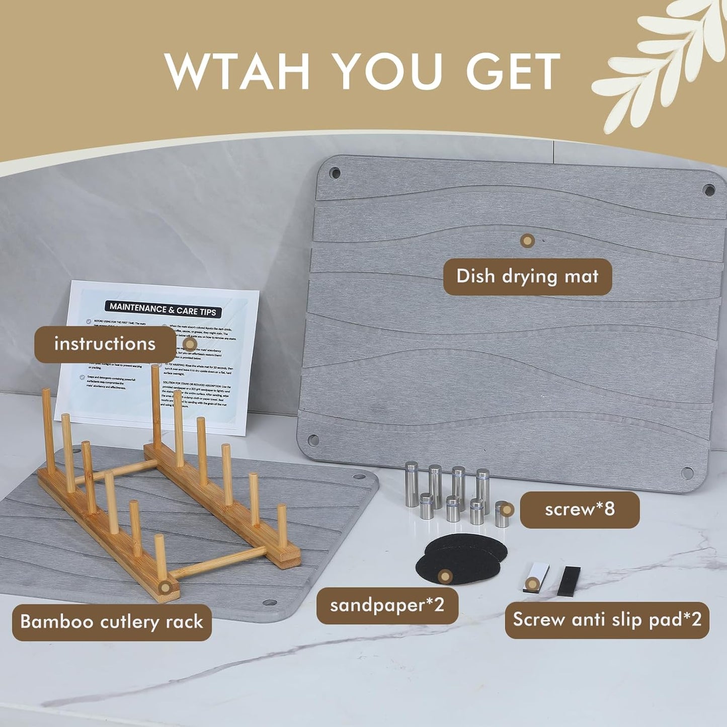 2 PCS Nesting Stone Drying Mat for Kitchen Counter,Equipped Dish Rack,Tableware Drying Mat Set,Diatomaceous Earth Material，Suitable for Plates,Cups and Any Kitchen Utensils (Grey)