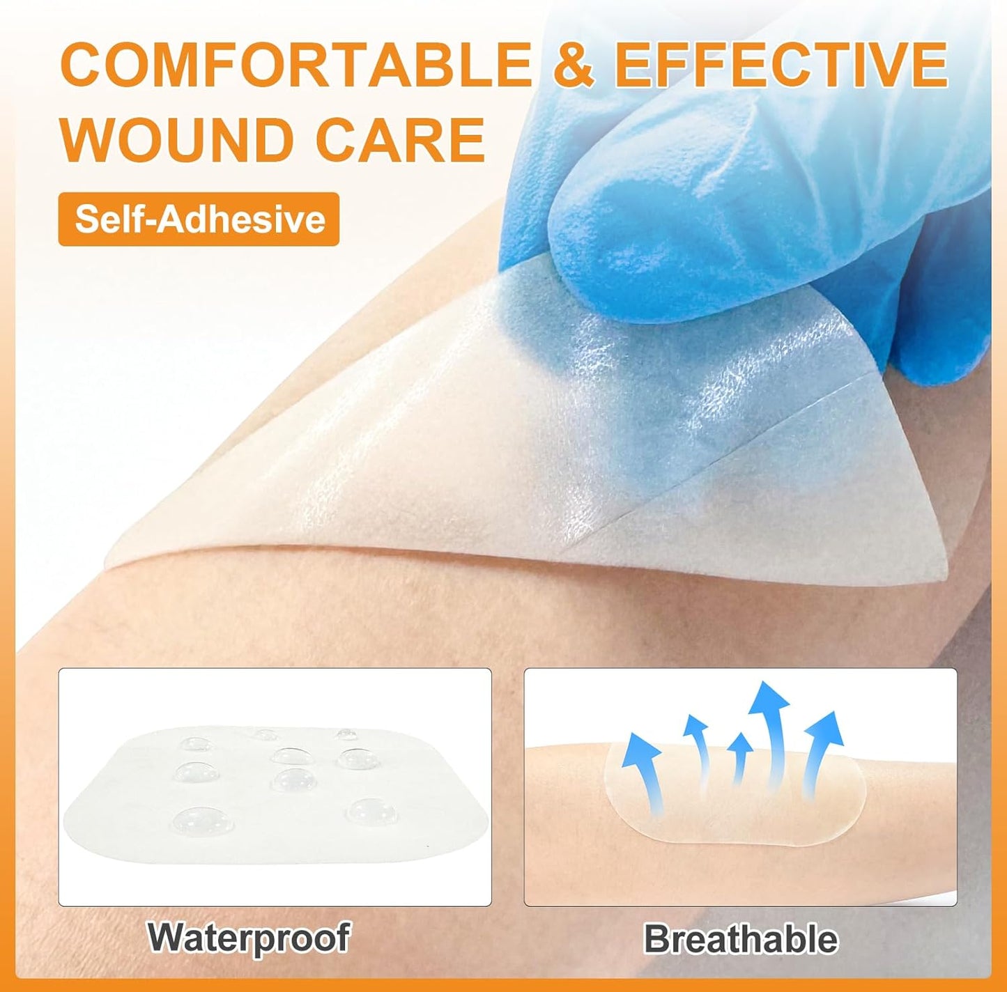 Carbou Hydrocolloid Wound Dressing 4"x4", 20 Individual Pack, Self-Adhesive Ultra Thin Hydrocolloid Bandages, Waterproof Absorbent Hydrocolloid Patch for Wound Care, Bedsore, Burn, Abrasion & Blister