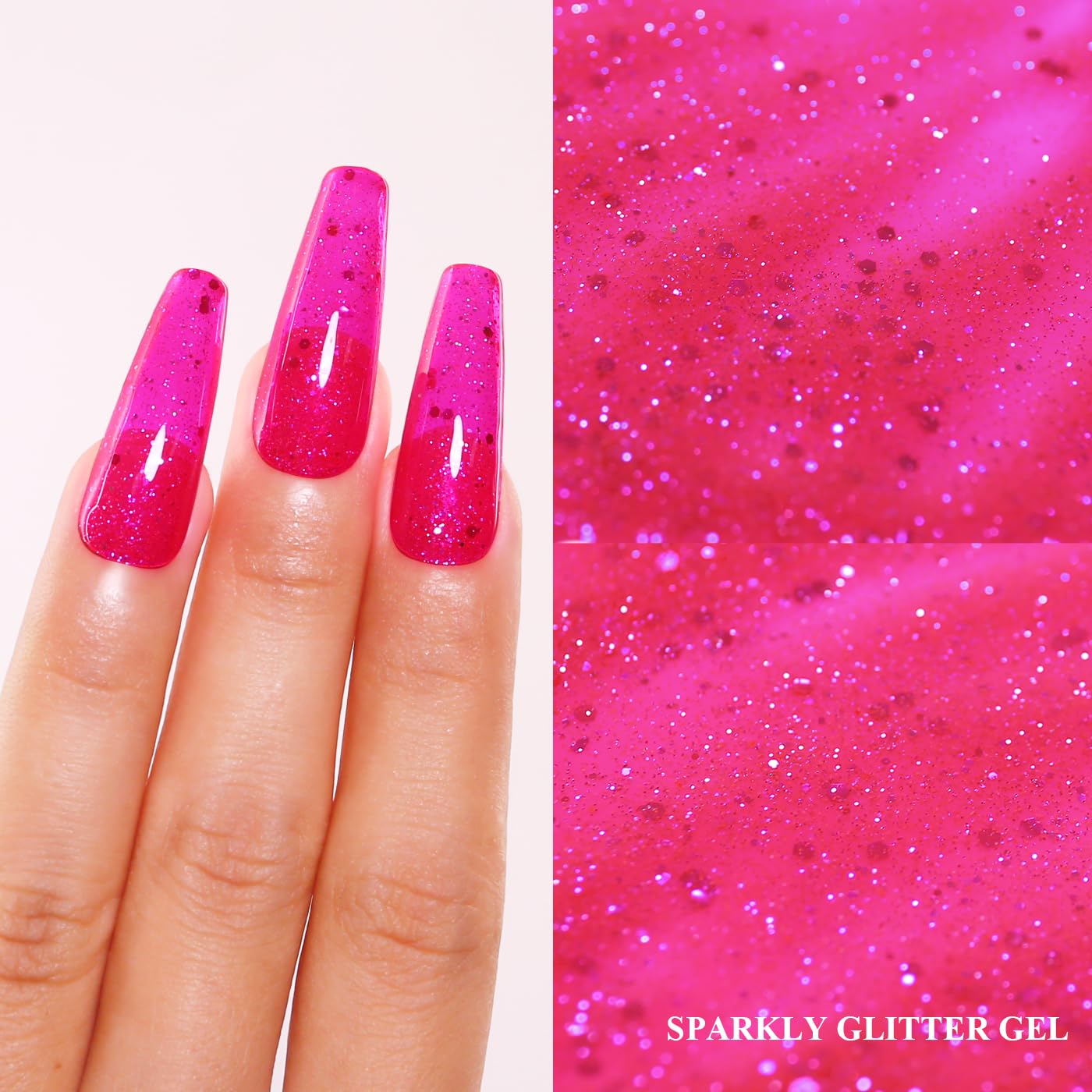 Imtiti Glitter Gel Nail Polish, Hot Pink Iridescent Glitter Gel Polish Diamond Shimmer Sparkle Soak Off UV LED Nail Gel Polish Autumn Winter Gel Polish Manicure Gel Nail Kit 10ML