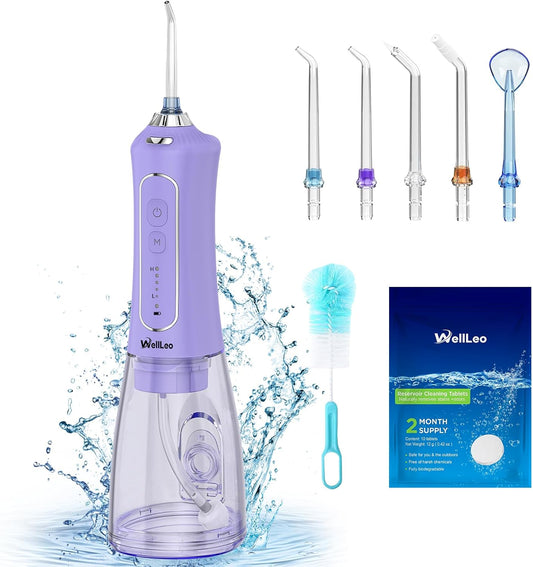 Water Flosser for Teeth, 300ML Cordless Oral Irrigator Rechargeable Dental Flosser Picks with 5 Modes 5 Jet Tips,IPX7 Waterproof Teeth Cleaner for Braces Gum Care, Home Travel Use