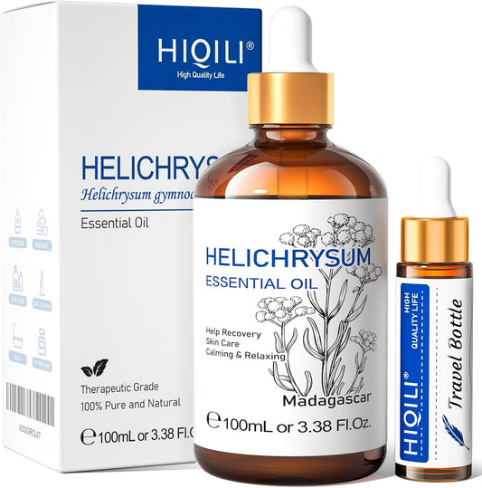 HIQILI Helichrysum Essential Oil for Skin Nourish, Undiluted & Natural, Relieve Fatigue in Body Massage, Reduce Fine Line and Wrinkle, Aromatherapy Diffuser, DIY Floral Scented Gift -100ML