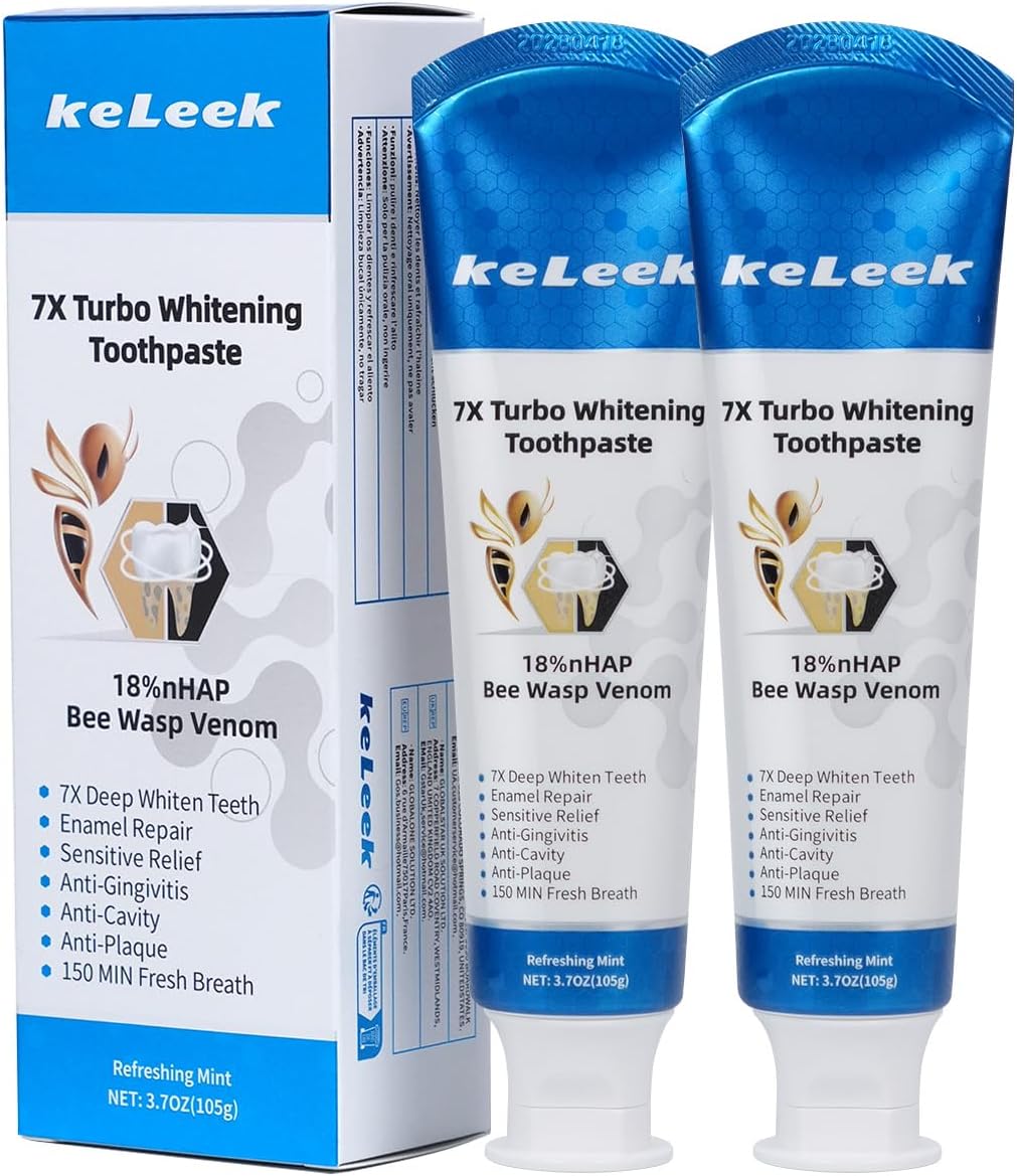2-Pack 7X Turbo Whitening 18% Nano Hydroxyapatite Bee Wasp Venom Toothpaste for Enamel Repair,Sensitive Relief,Anti-Gingivitis,Anti-Cavity,Anti-Plaque -150 MIN Fresh Breath