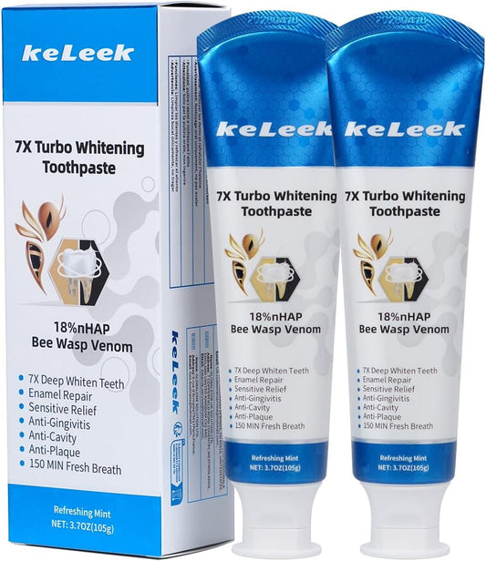 2-Pack 7X Turbo Whitening 18% Nano Hydroxyapatite Bee Wasp Venom Toothpaste for Enamel Repair,Sensitive Relief,Anti-Gingivitis,Anti-Cavity,Anti-Plaque -150 MIN Fresh Breath