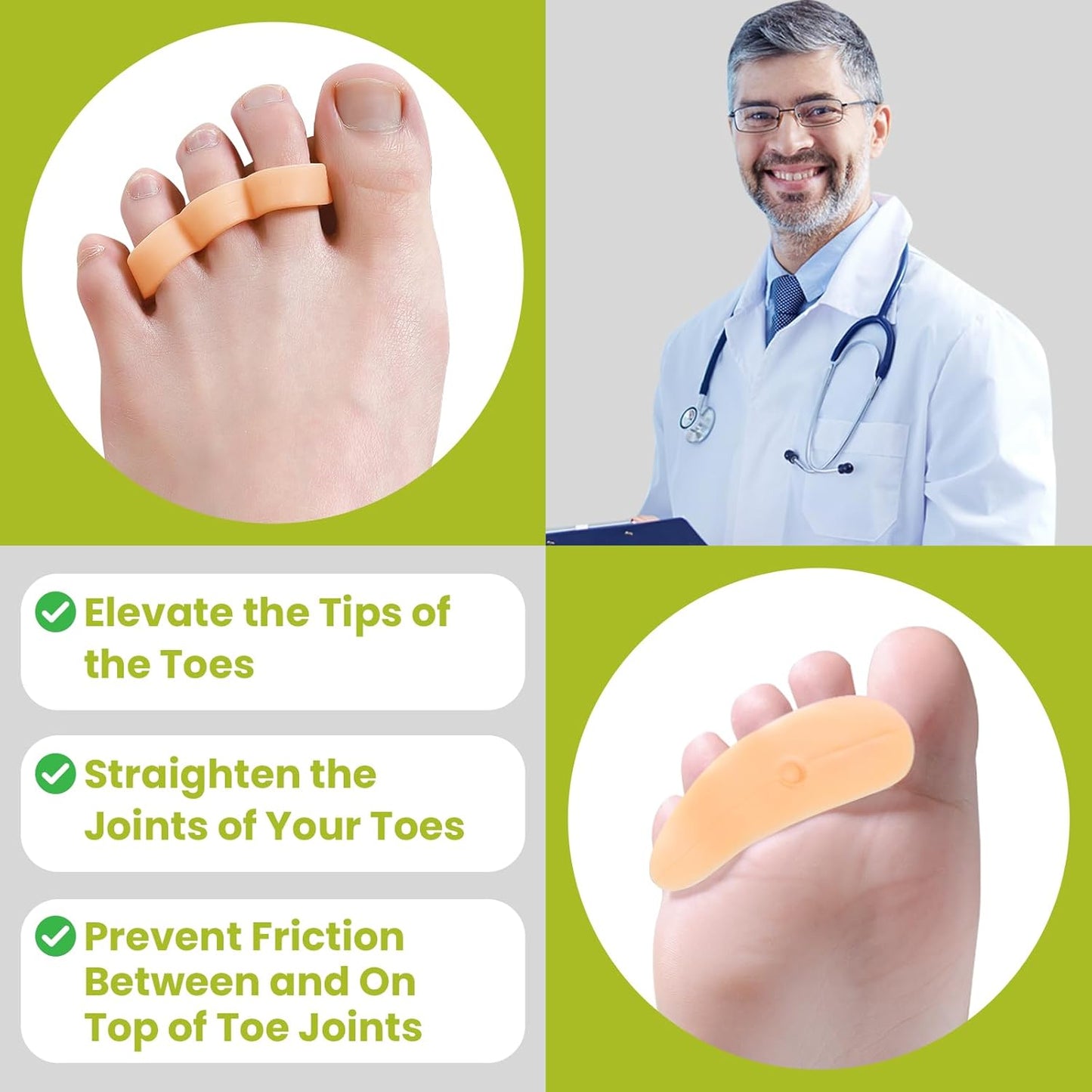 Bukihome Hammertoe Corrector Gel Toe Straighteners - 12 pcs Support Crest for Women & Men - Realign Bent, Crooked, Curled, Claw, Hammer Toes - Beige,Three Loop