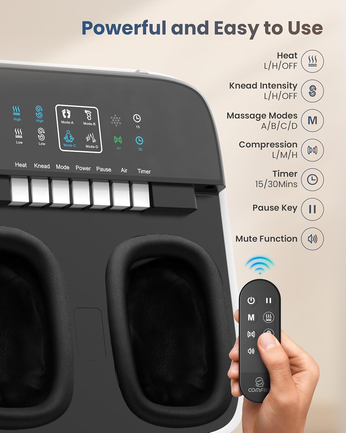 COMFIER Foot Massager with Heat, Shiatsu Foot Massager Machine for Neuropathy Plantar Fasciitis, Squeeze & Rolling Foot Massage, Remote Control & Piano-Key Button