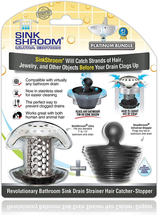 SinkShroom Ultra Revolutionary Bathroom Sink Drain Protector, Stainless Steel with Stopper