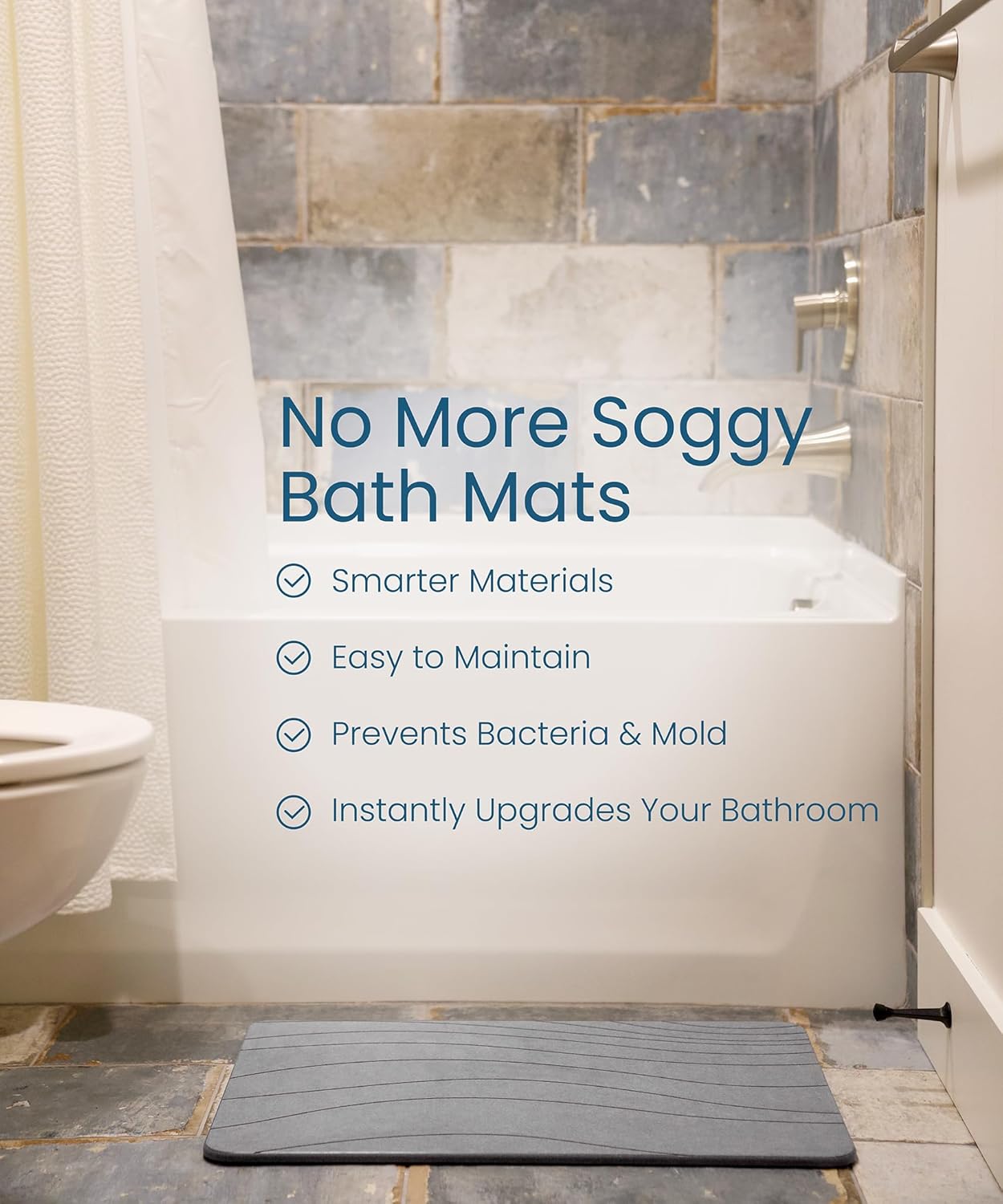 Stone Bath Mat, Premium Non-Slip Diatomaceous Earth Bathmat, Absorbent and Quick Drying to Elevate Your Bathroom, Dry Floor or Kitchen, Easy to Clean Spa Experience 15.3" x 23.6" - Grey