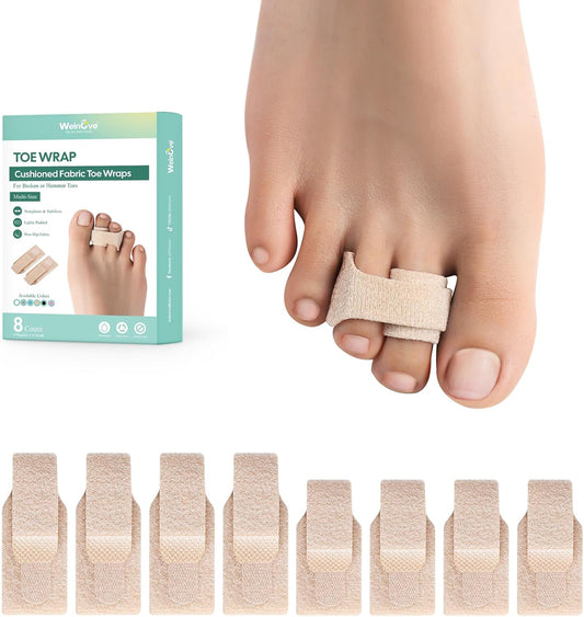 Welnove Hammer Toe Straightener - 8 Pack Broken Toe Wraps - Hammer Toe Corrector for Women - Toe Splints for Crooked Toes, Curled Toes, Bent Toes - (Multi-Size, Beige)