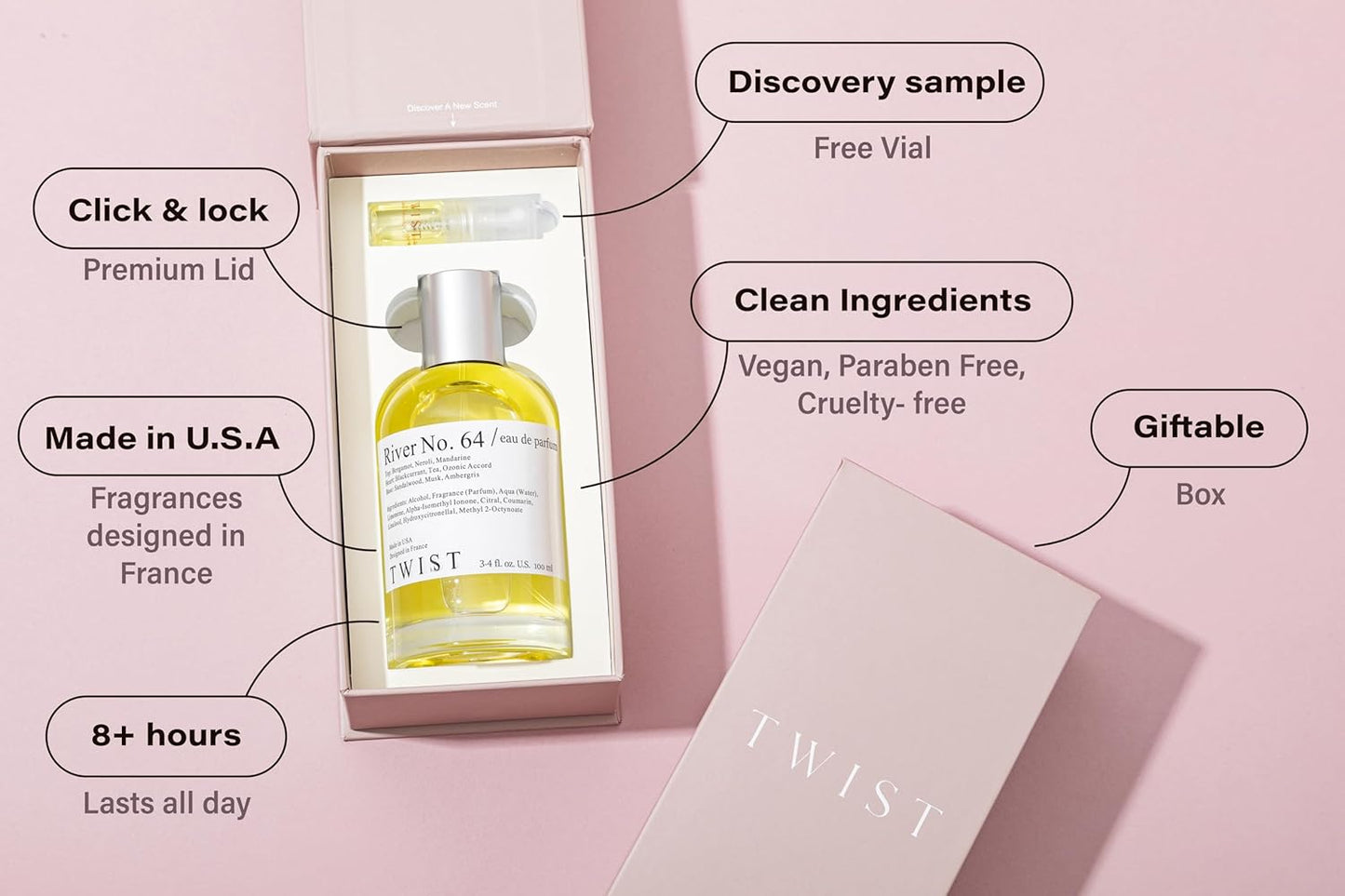 Twist River No. 64 - Eau De Parfum Inspired by Creed's Silver Mountain W., Long-Lasting Perfume For Men & Women, Paraben Free, Vegan, Clean Ingredients, Unisex Fragrance - 100 ml | 3.4 fl. oz.