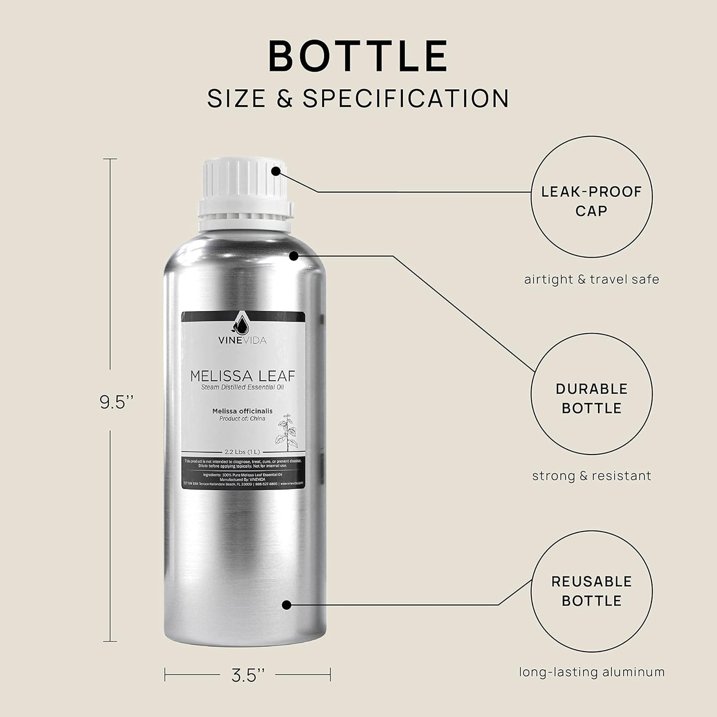 VINEVIDA Melissa Essential Oil 32 oz - Melissa Leaf Candle Oil Scent - DIY Candle Scents for Candlemaking - Bulk Oil for Soap Making