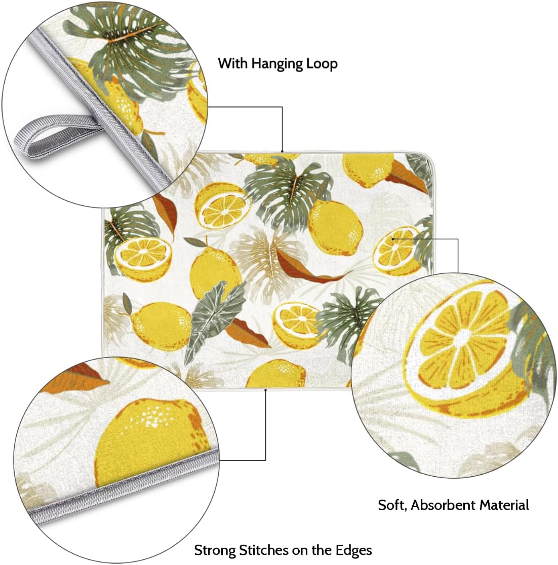 Hexteria Dish Drying Mat Microfiber for Kitchen Counter Summer Lemon Absorbent Dish Draining Reusable Washable Kitchen Drying Bar Mat Kitchen Accessories