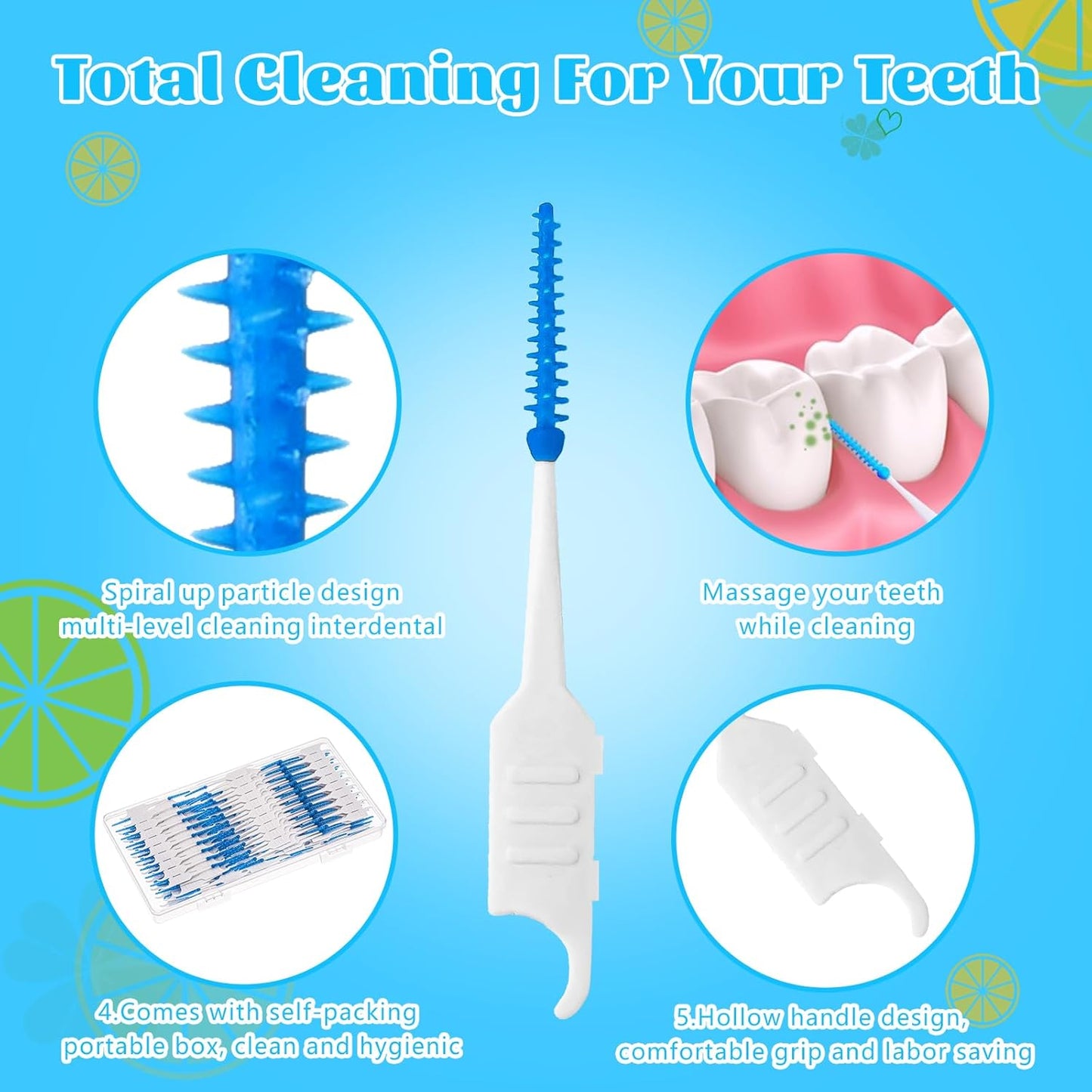 250 Pieces Dental Floss Picks, Silicone Interdental Brushes with Case Dental Brushes Dental Picks Blue Tooth Floss Picks for Teeth Cleaning(Blue)