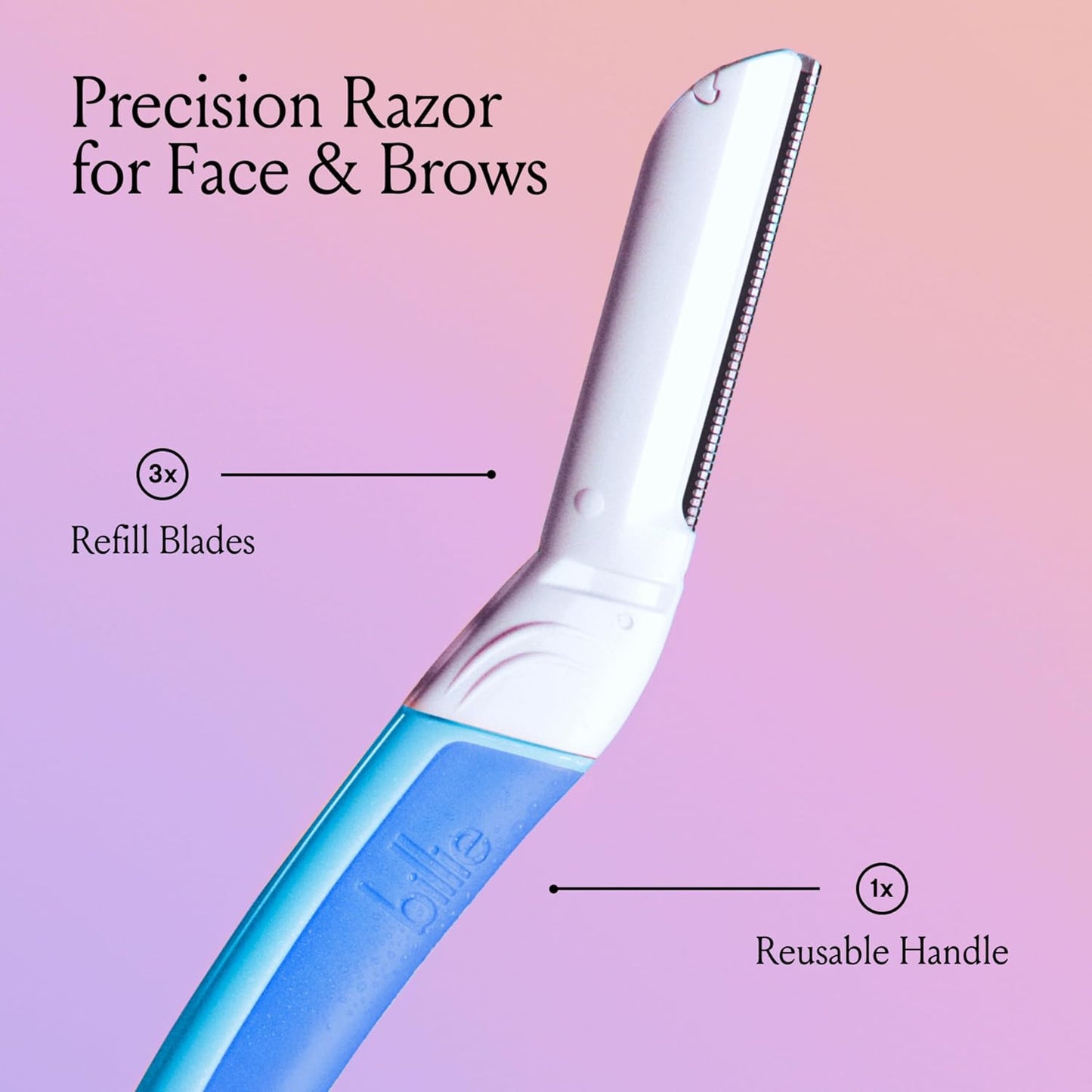 Billie - Dermaplane Starter Kit - Reusable Handle + 3 Refill Blades - Remove Facial Hair + Perfectly Shape Brows - Dermatologist-Approved - WaterPark