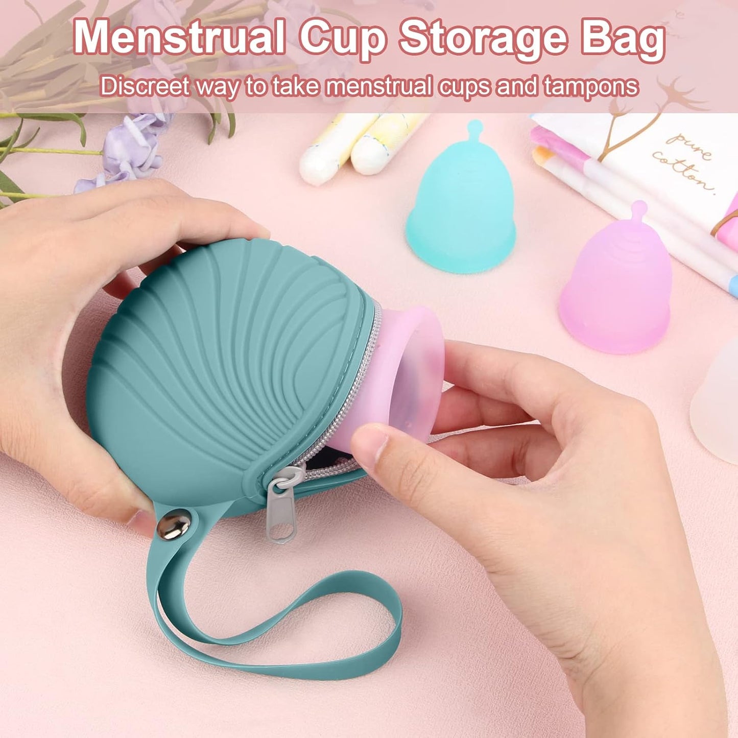 Desing Wish Menstrual Cups Case Storage Bag Travel Period Cup Carrying Pouch Washable Leak-proof Silicone Bag for Menstrual Cup, Tampons, Keys and Other Small Items (Light Green)