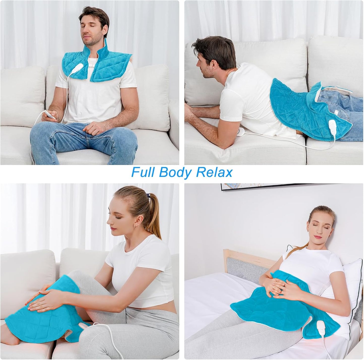 Heating Pad for Neck and Shoulders and Back, Weighted Electric Heat Pad for Pain Relief, Large Heated Wrap, 6 Heat Settings, 6 Auto-Off, Gifts for Women Men Mom Dad(Blue M)