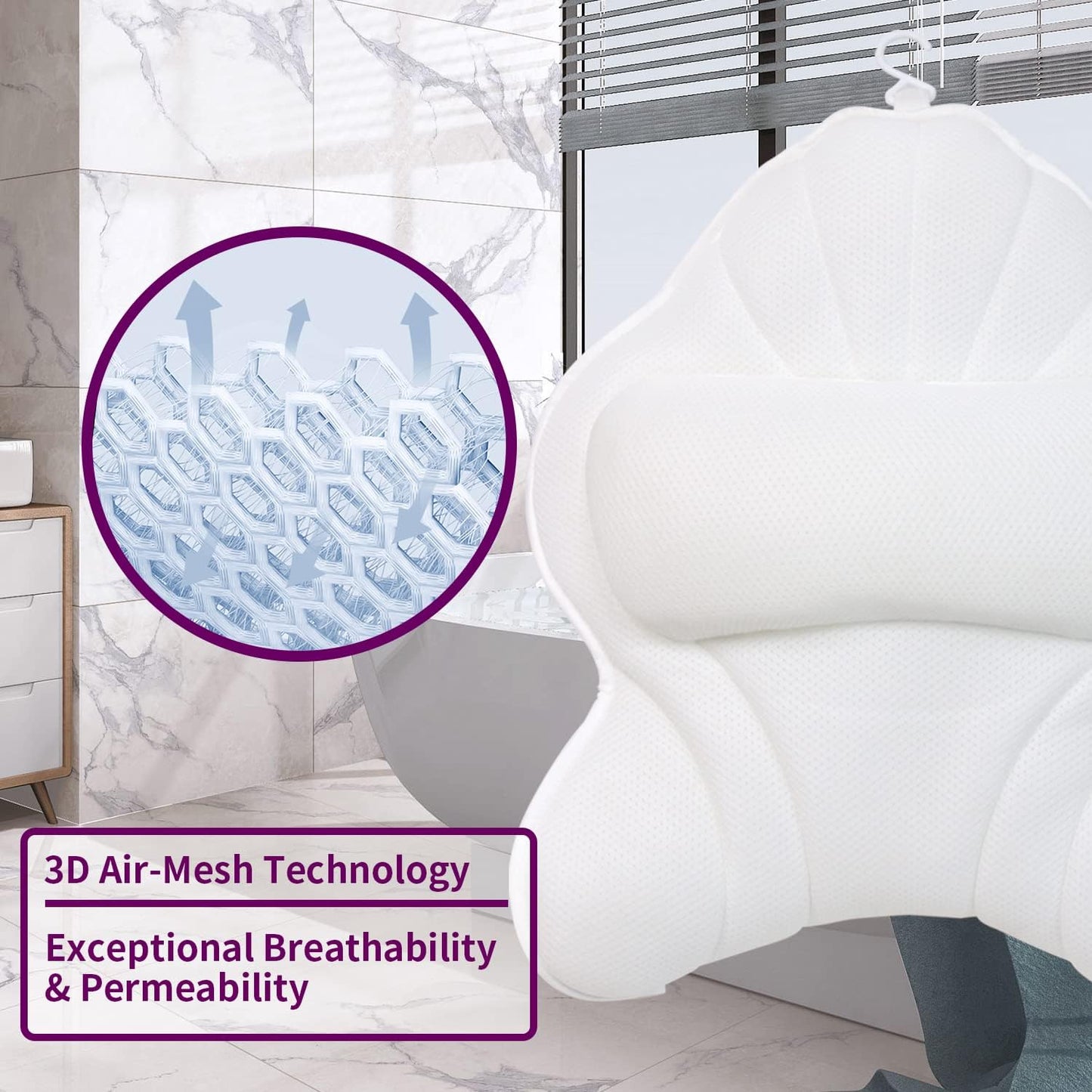 Extra Thick Large Bath Pillow with Neck,Back,Head Support for Bathtub, Spa, Soaking White(19''x15'')