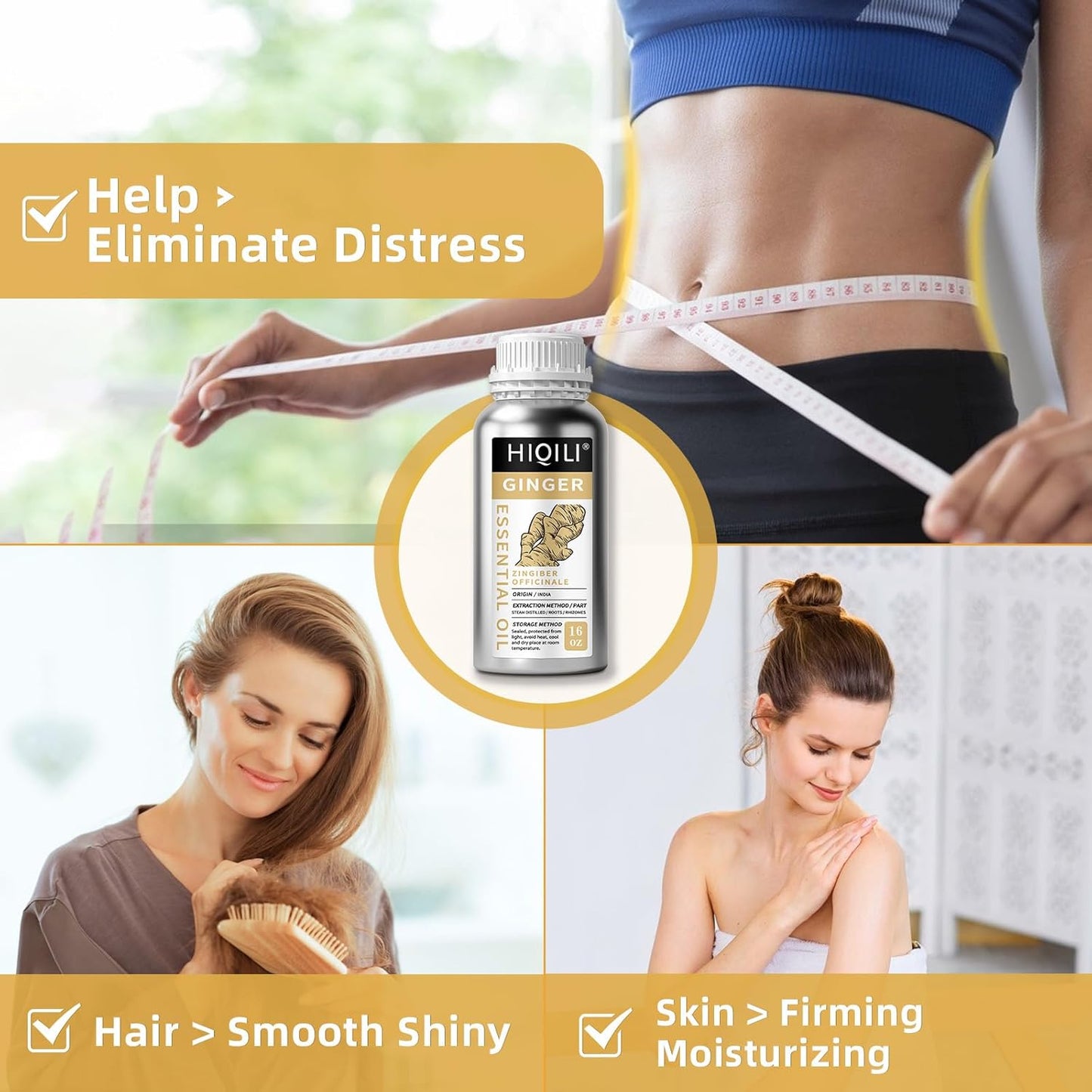 HIQILI 16 Fl Oz Ginger Oil, 100% Pure Natural Ginger Essential Oil for Hair, Massage, Skin - 500ML