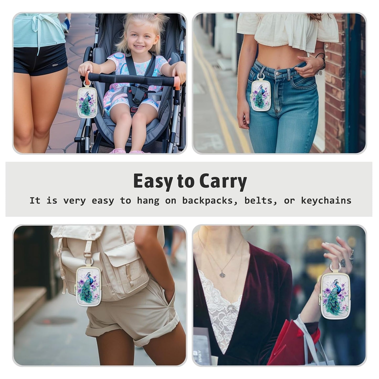 Peacock Hand Sanitizer Spray Case, Cute Hand Sanitizer Holder Zippered Pouch, Fashion Accessory with Snap Hook for Glow Mist and Power Mist 1FL OZ