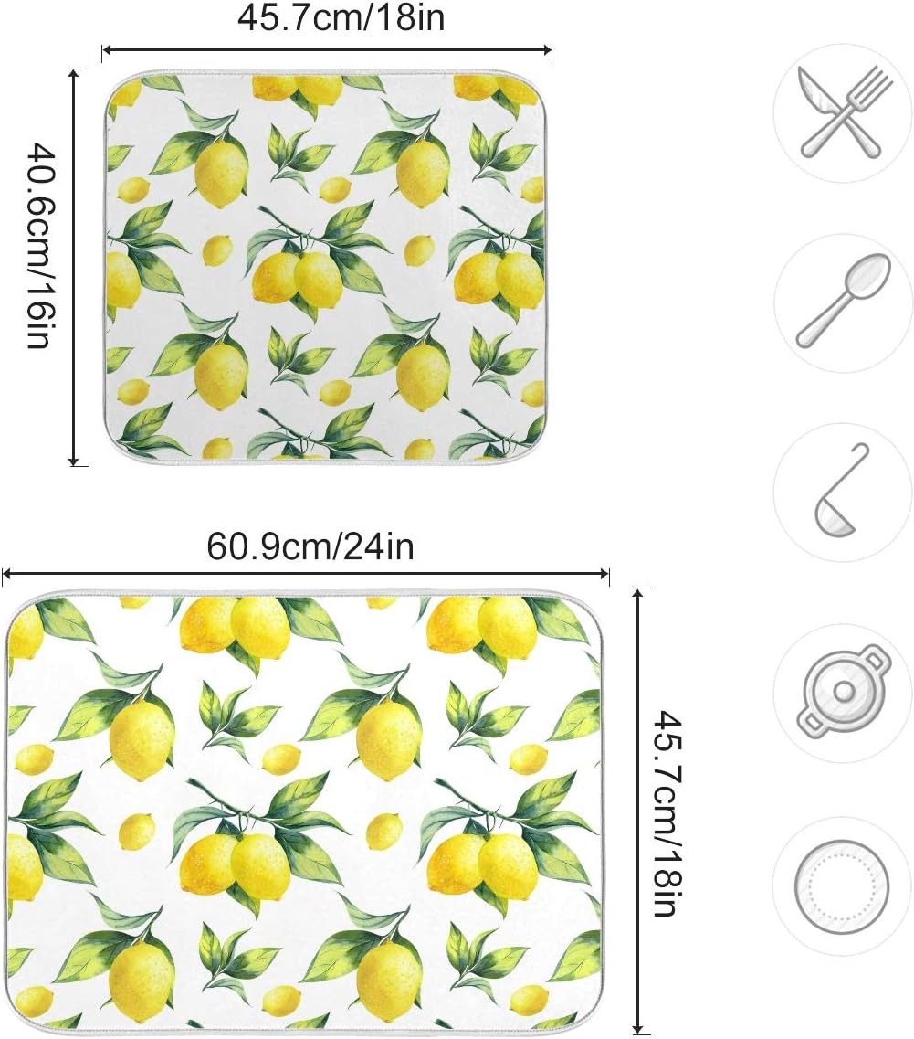 Tropical Lemon Leaves Dish Drying Mat 16x18 for Kitchen Lemon Yellow Lime Tree Dishes Pad Dish Drainer Rack Mats Absorbent Fast Dry Kitchen Accessories