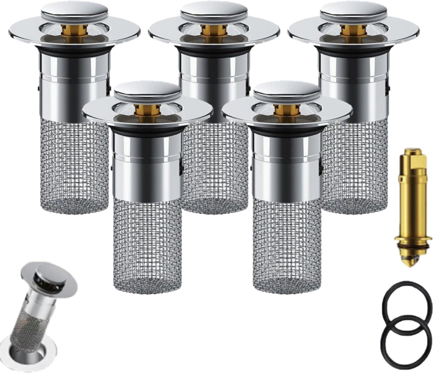 Conceptan Drain Stopper, Bathroom Sink Stopper Hair Catcher, Sink Plug Hair Trap, Bathtub Drain Stopper, Universal Pop up Stainless Steel Floor Drains Filter, Fits Bathroom, Laundry Sink Drains (5pcs)