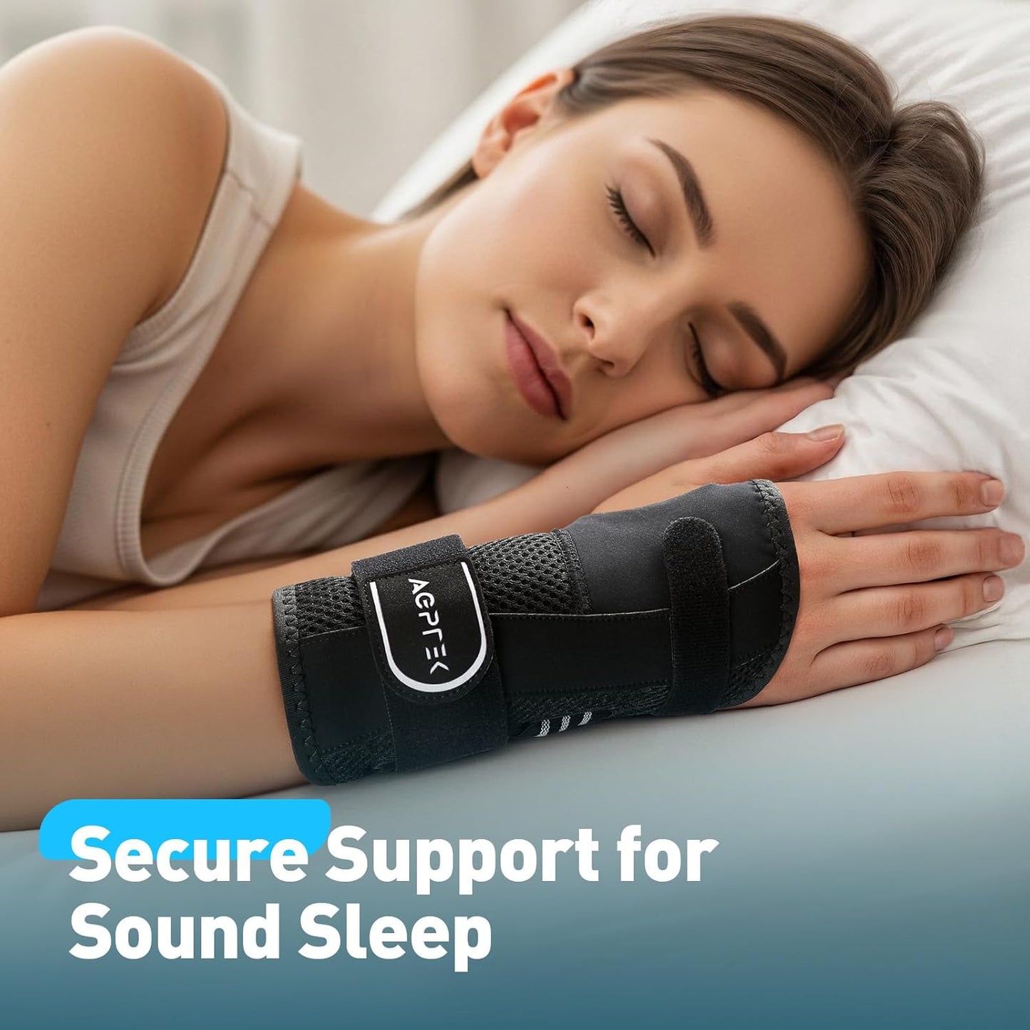 AGPTEK Carpal Tunnel Wrist Brace for Men Women, Night Sleeping Wrist Support with 2 Splints, Pain Relief Hand Brace for Arthritis Sprains Tendonitis, Adjustable Wrist Splint for Right Hand (S/M, Black & White )