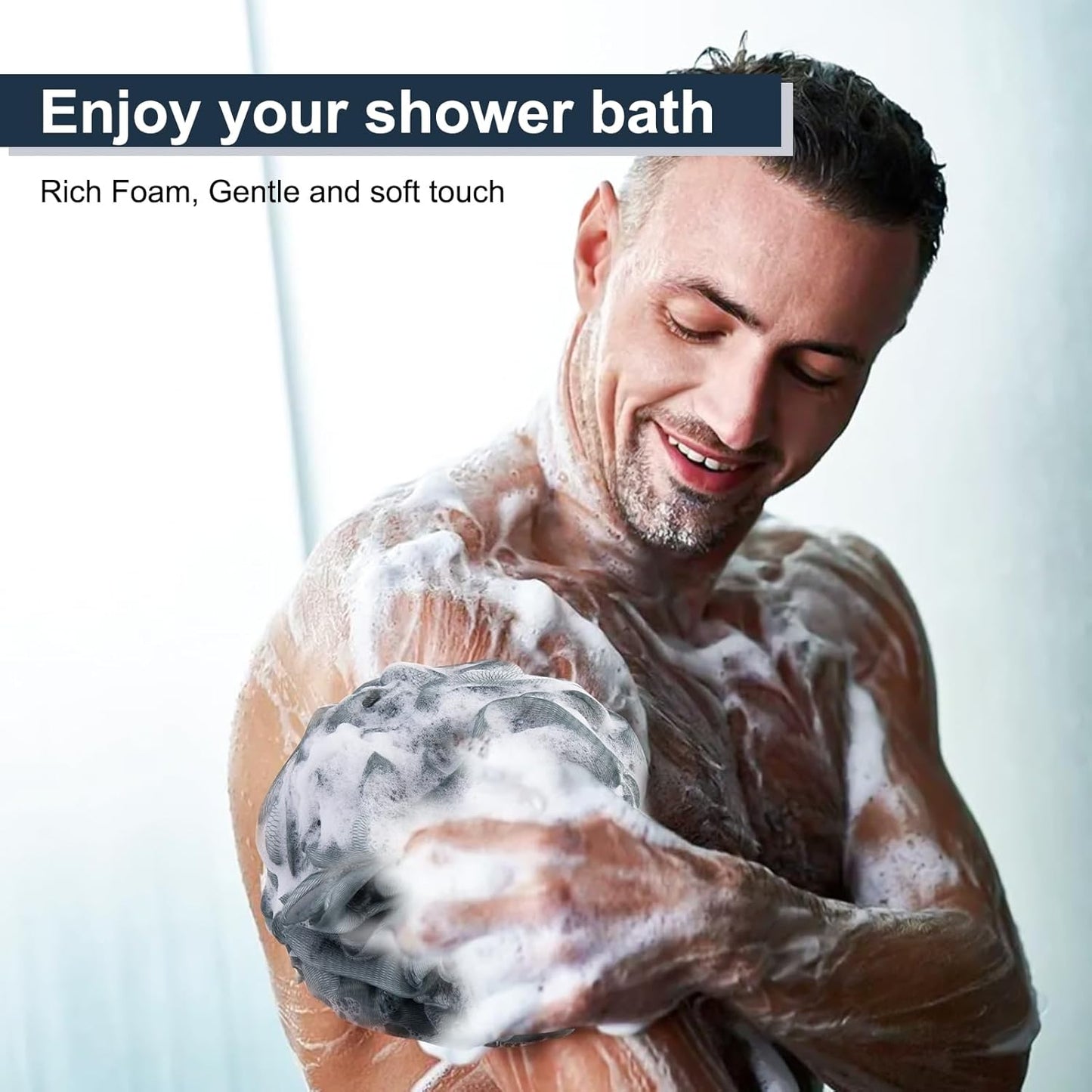 Loofah Sponge XXL-100g 4 Pack, Bath Sponge Soft Mesh Shower Puff Loofah for Men, Exfoliating Body Scrubber for Women, Shower Accessories (Blue Gray)