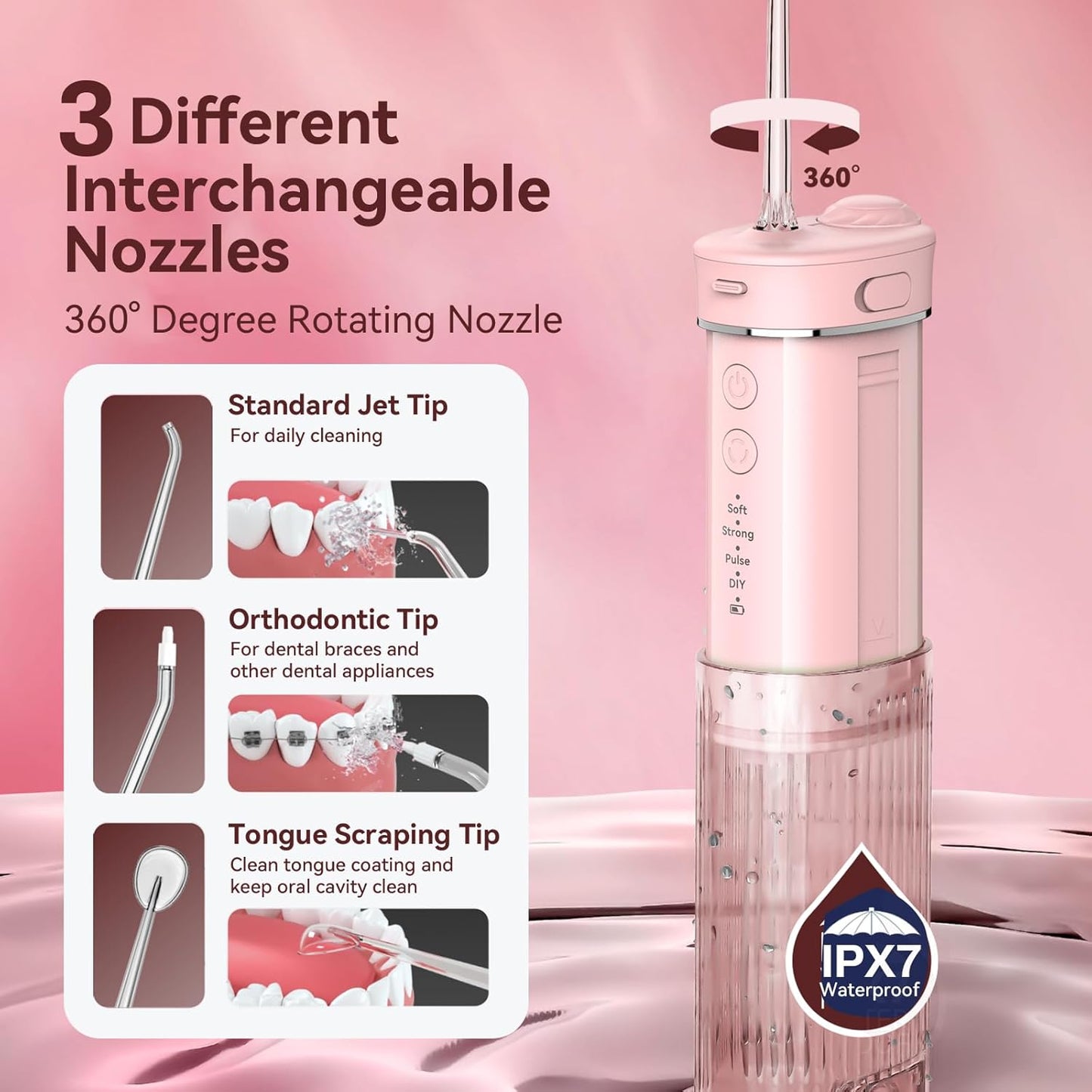 Portable Mini Water Dental Flosser for Teeth Cleaning Pick,Travel Oral Irrigator with Telescopic Water Tank,4 Modes and Waterproof Design-Perfect for Braces,Bridges,Home&Travel Dental Care