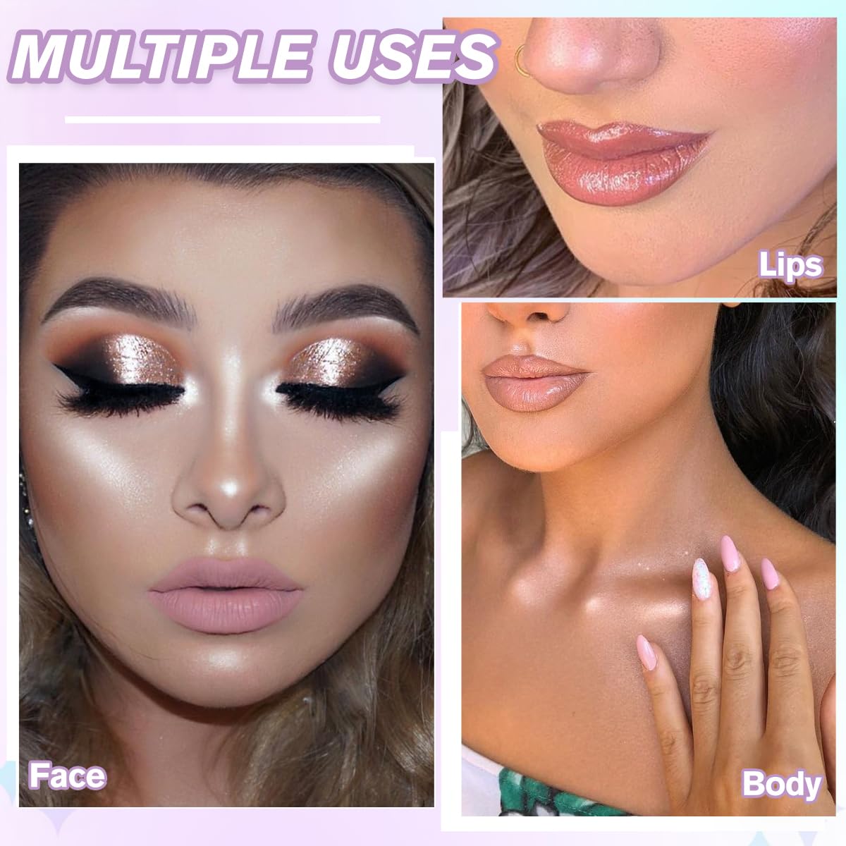 Highlighter Makeup Palette, Long Lasting New Formula, Pearlescent Silver-White Shimmer, Sheer Base, Ideal for Face and Body Contour and Cheek Highlight (#06) Silver-White Pearlescent Shimmer