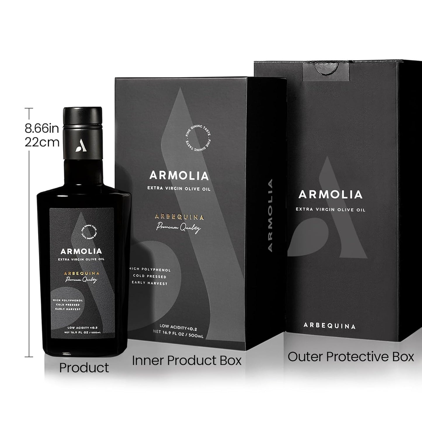 ARMOLIA 6-Pack Olive Oil Extra Virgin, Cold Pressed, Early Harvest, High Polyphenol (<400mg/kg), Low Acidity (0.14%), 2025 Gold Award Winner, Drinking Premium Glass Bottle EVOO ( 6 Pack x 500mL, 101.4 Oz )
