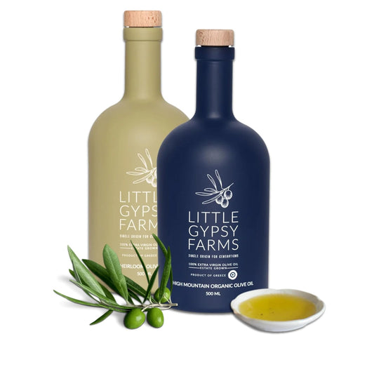 High Mountain Organic & Heirloom EVOO Combo from Little Gypsy Farms | Extra Virgin Olive Oil from a Single Estate in Greece | First Cold-Pressed | High Polyphenols & Amino Acids | Non-GMO | 500ml (2 Pack)
