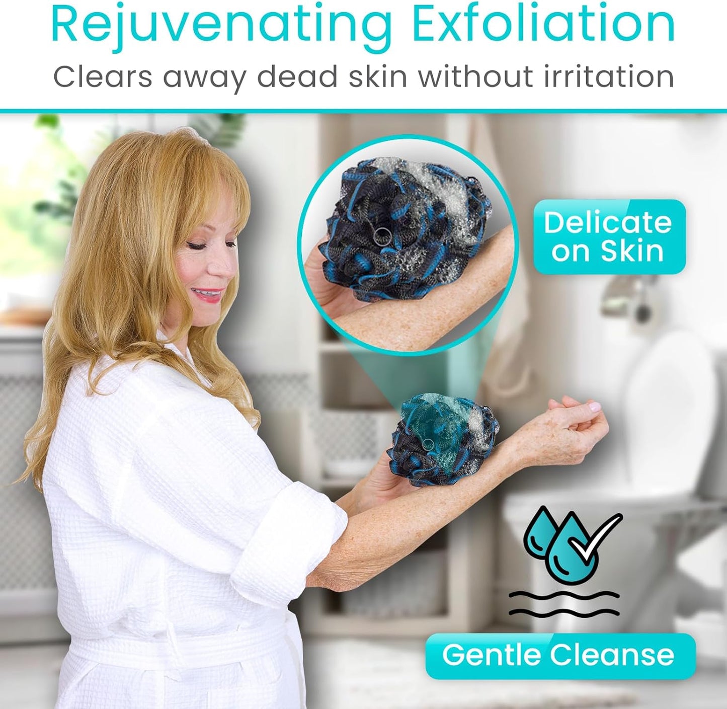 Vive Bendable Loofah Brush with Long Handle - Extended Luffa Scrubber - Shower Stick w/Loofa for Exfoliating Skin - Bath Sponge for Women and Men (Replacement)