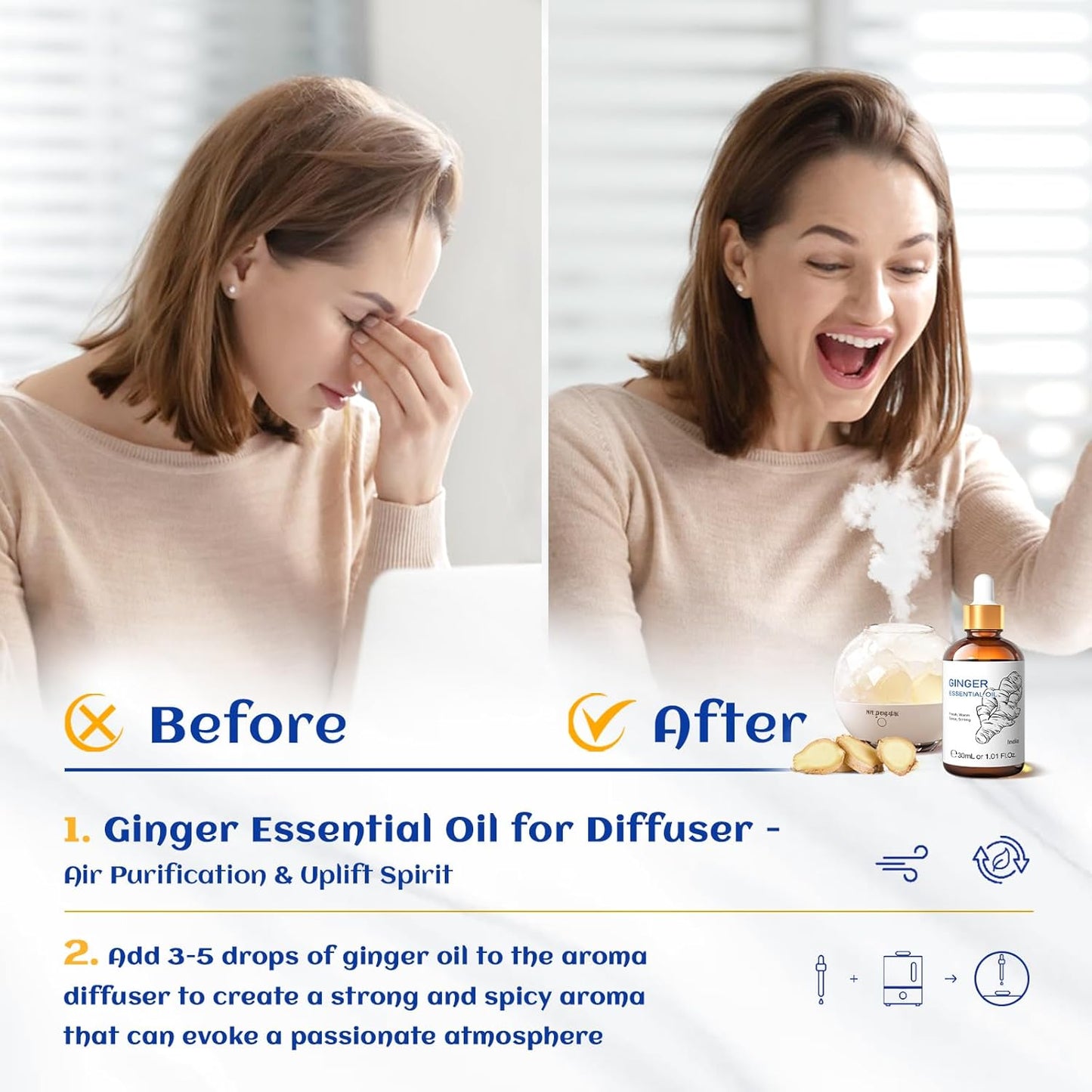 HIQILI 1 Fl Oz Ginger Oil, 100% Pure Natural Ginger Essential Oil for Hair, Massage, Skin - 30ml