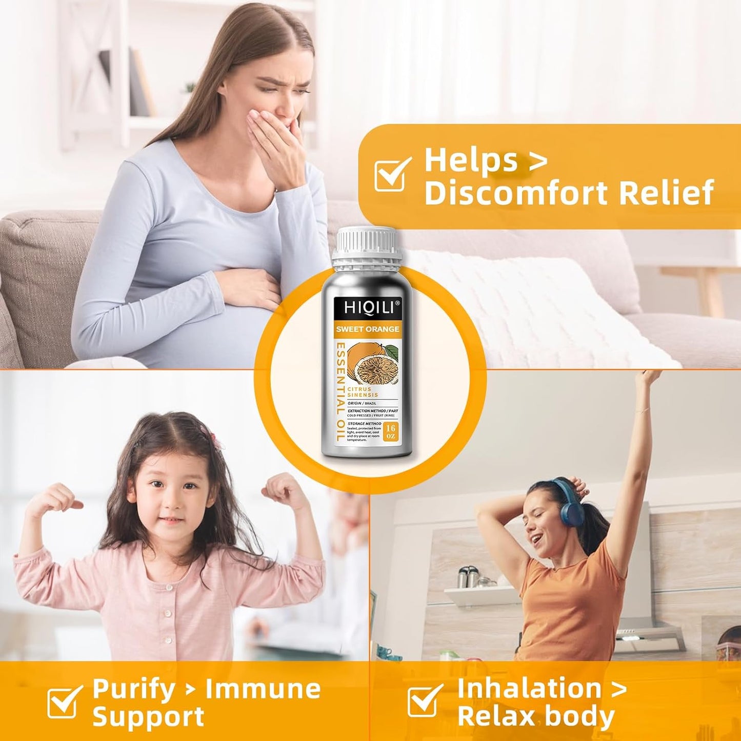 HIQILI 16 Fl Oz Orange Essential Oil, Pure and Natural for Diffuser, Skin - 500ML