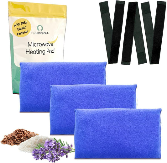 Microwavable Heating Pads for Lower Back, Neck, and Shoulder Pain Relief - Moist Microwave Heating Pad for Muscles and Joints - Microwave Hot Pack Heat Pad for Cramps - 3 Packs Blue - Lavender Scent