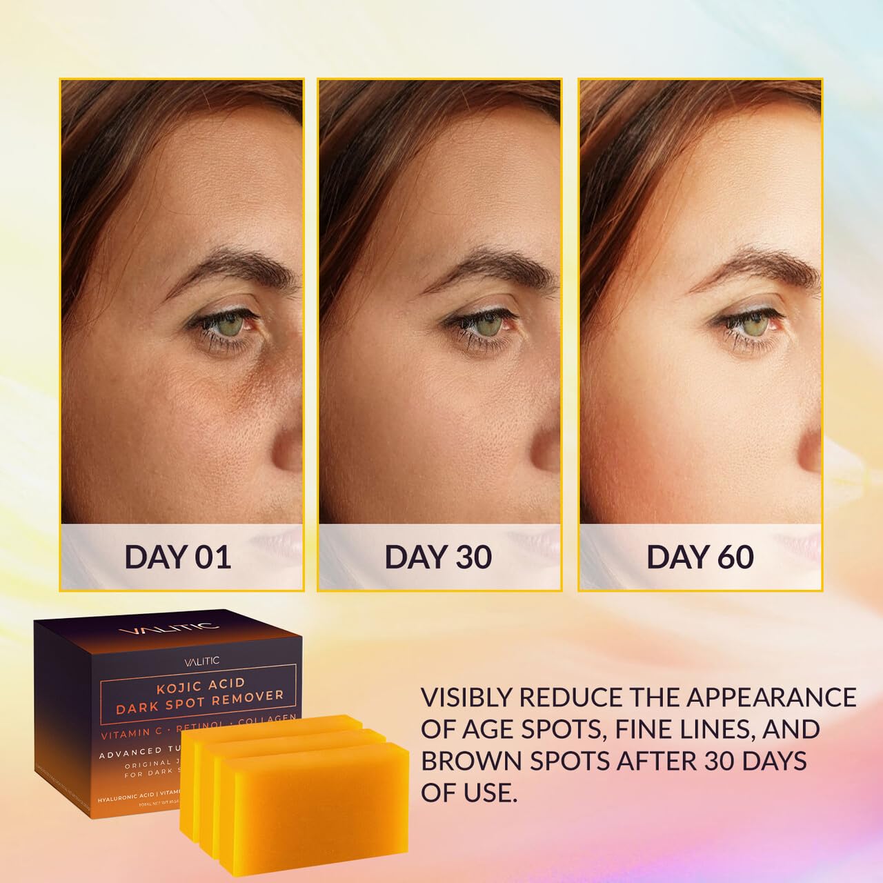 Valitic Unisex Dark Spot Corrector Bar, 100g - Exfoliating, SLS and Paraben-Free Turmeric Soap for Skin Tone Correction, Vitamin C, Retinol and Collagen Blend