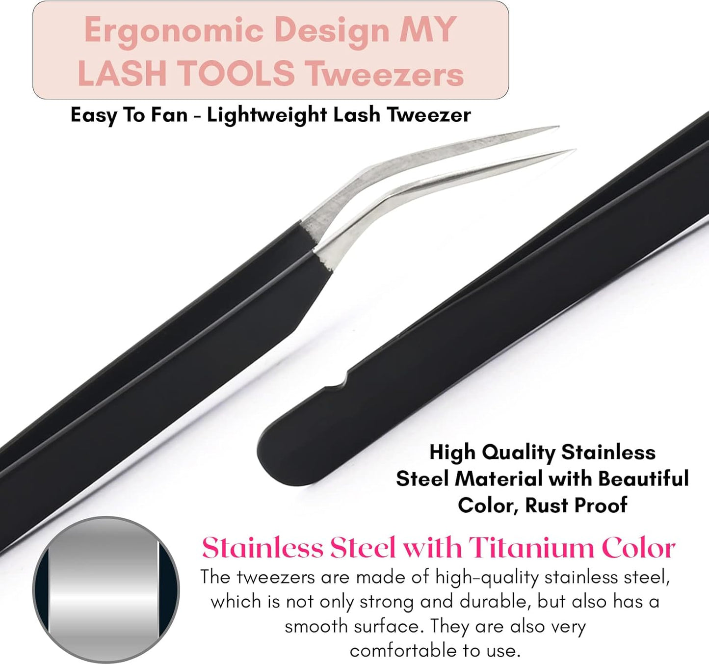 My Lash Tools New Isolation Lash Tweezers Eyelash Extensions Best for Individual Isolation & Classic Lashes Japanese Stainless Steel Lightweight Precision Lashing Twisers (Matte-Black)