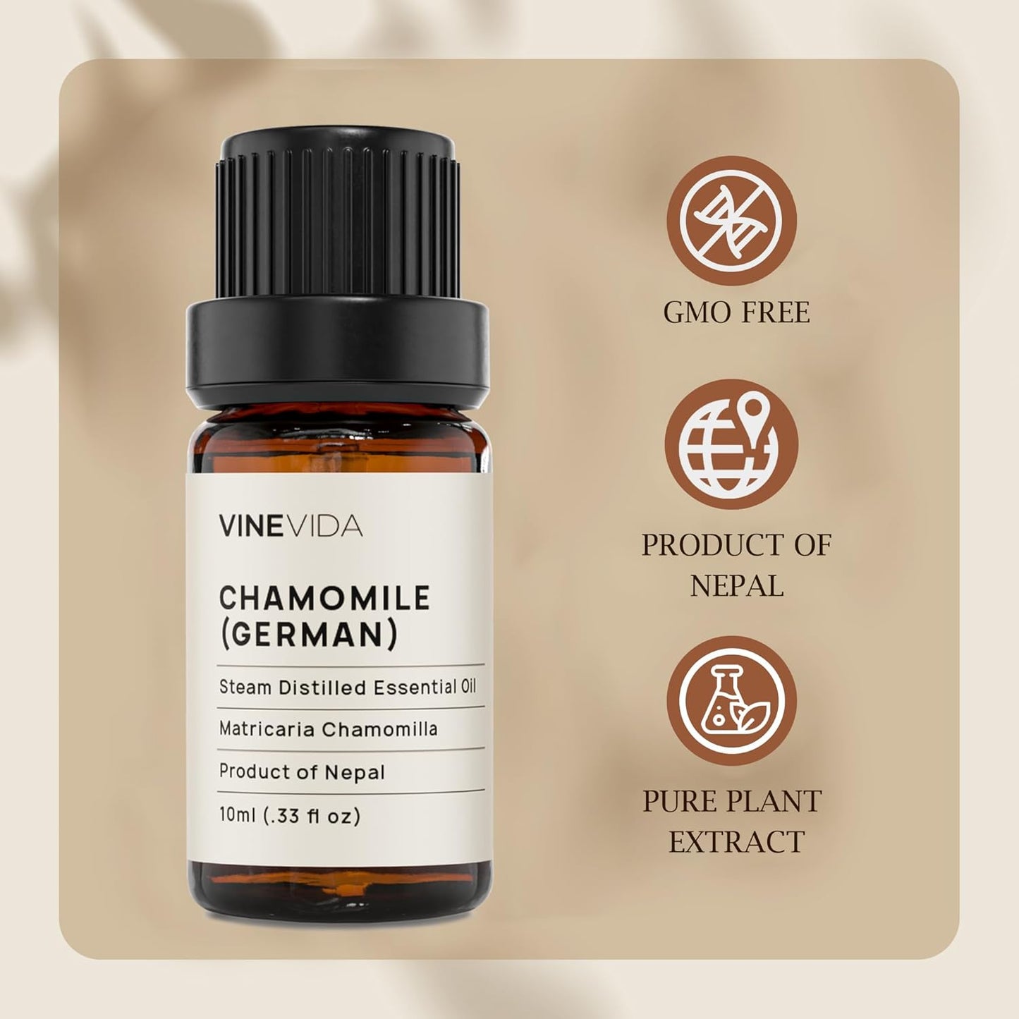VINEVIDA Chamomile German Essential Oil 10 mL - Undiluted Chamomile Oil 10 mL - DIY Candle Scents for Candlemaking - 10 mL Essential Oil for Soap Making Safe for Skin (4OZV-OBP-CHA-GER-10ML)