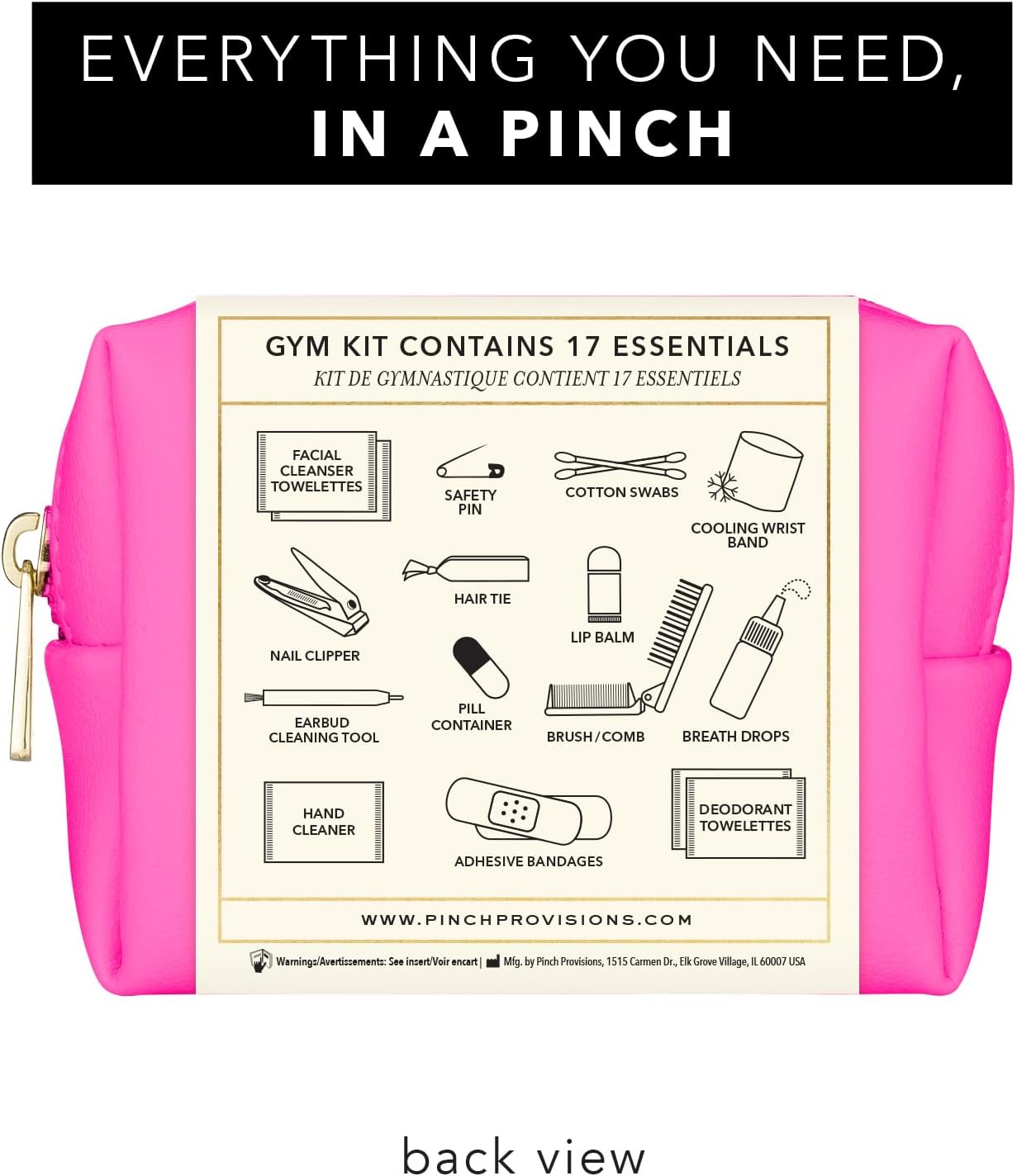 Pinch Provisions Gym Kit, includes 15 Personal Care Essentials for Wellness & Beauty, Perfect for Gifts, Gym Bags, Duffle Bags & Lockers (Hot Pink)